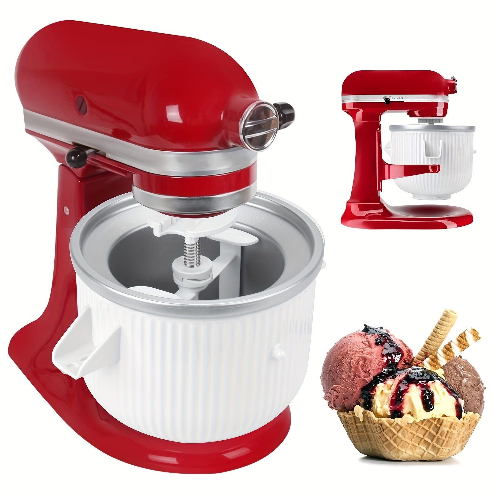 Ice Cream Maker Attachment for Stand Mixers - White Metal-Food Mixer-DECOROLALA