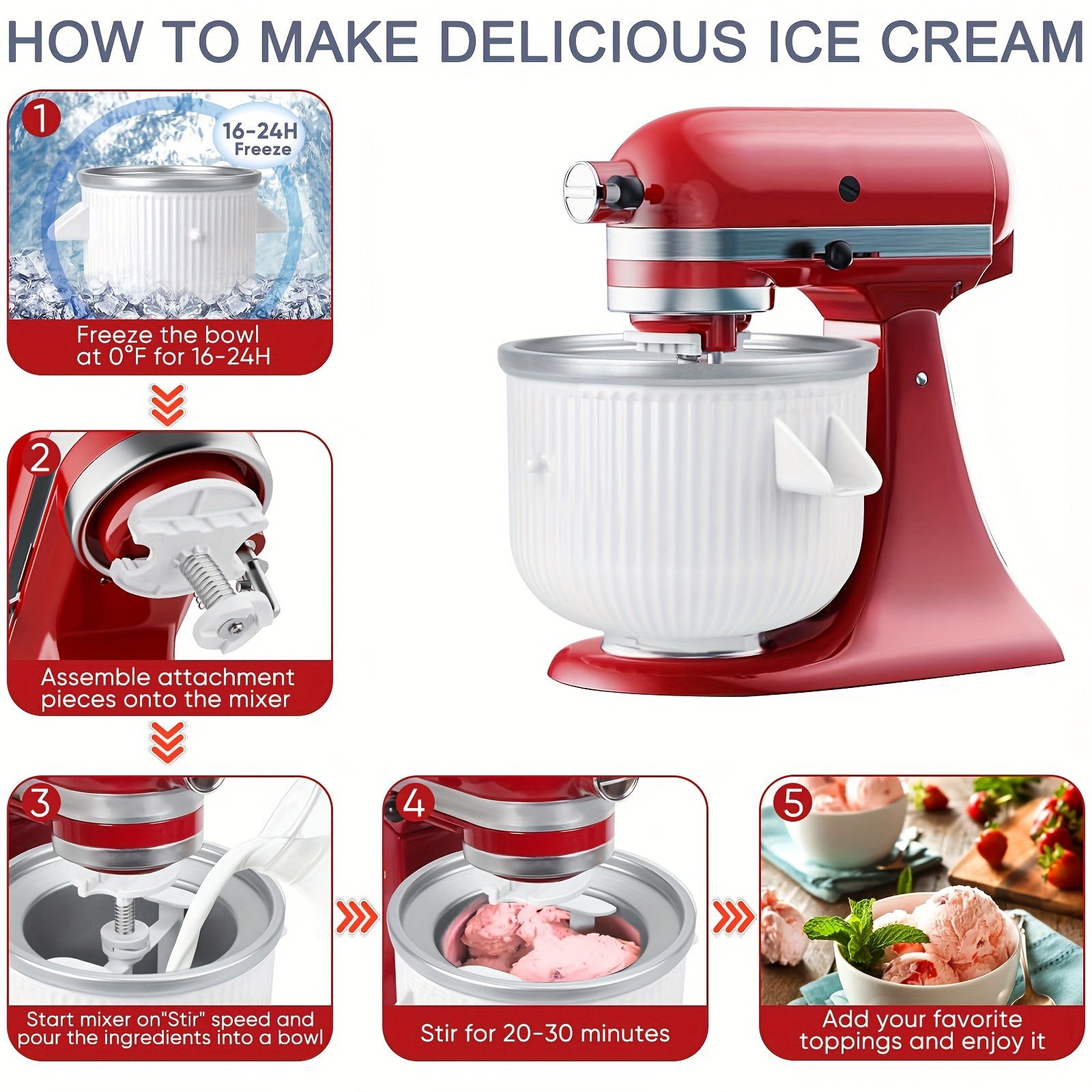 Ice Cream Maker Attachment for Stand Mixers - White Metal-Food Mixer-DECOROLALA