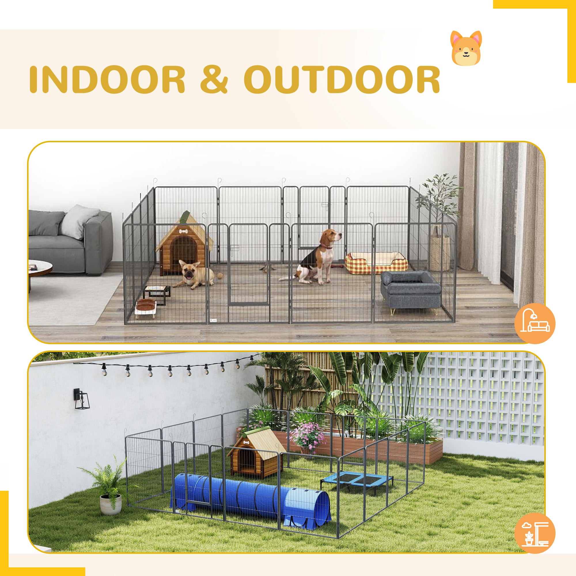 16 Panel 39" Height Heavy Duty Dog Playpen for Small Medium Large Dogs, Grey