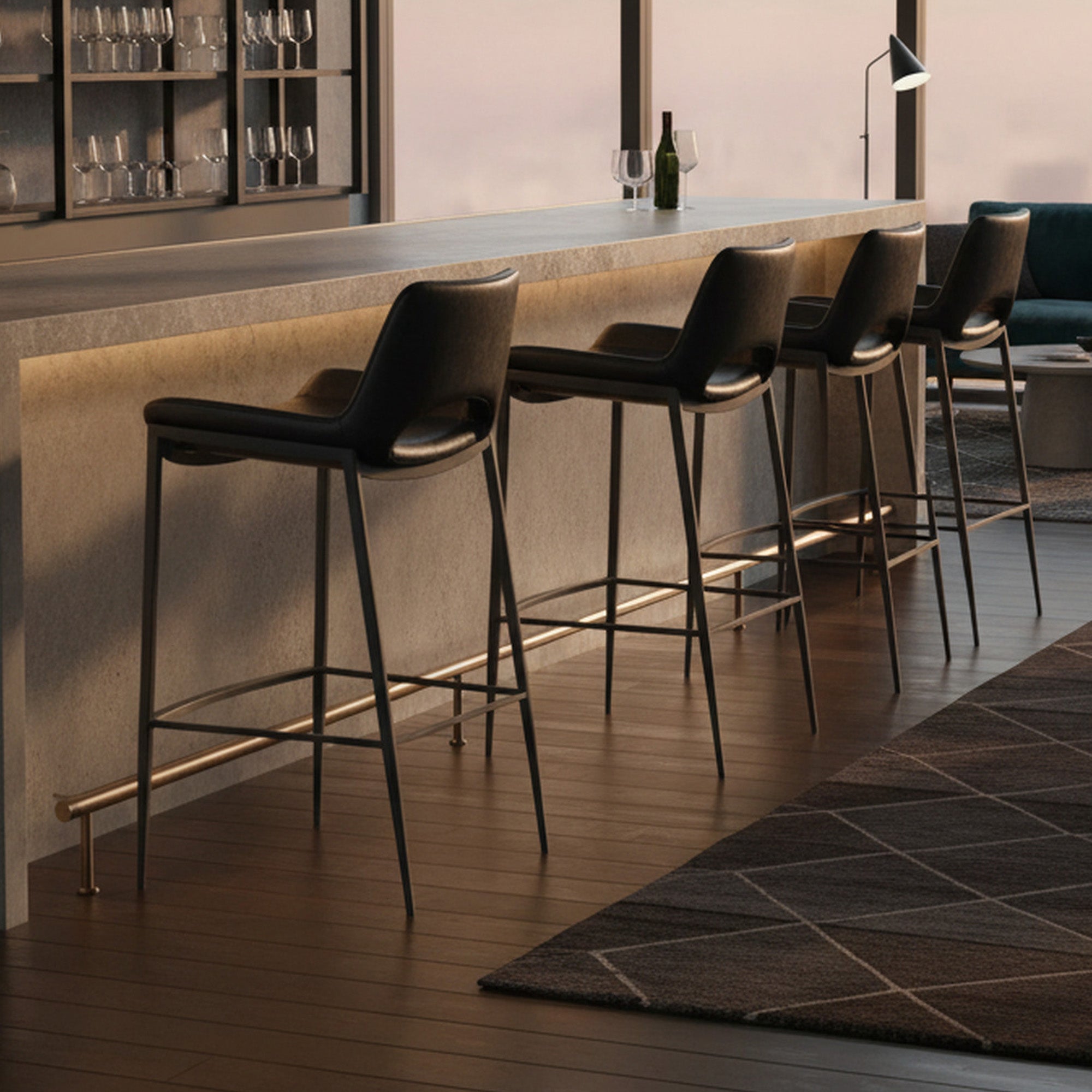 Icona 30" Bar Stool - Black Faux Leather & Metal Base-DECOROLALA