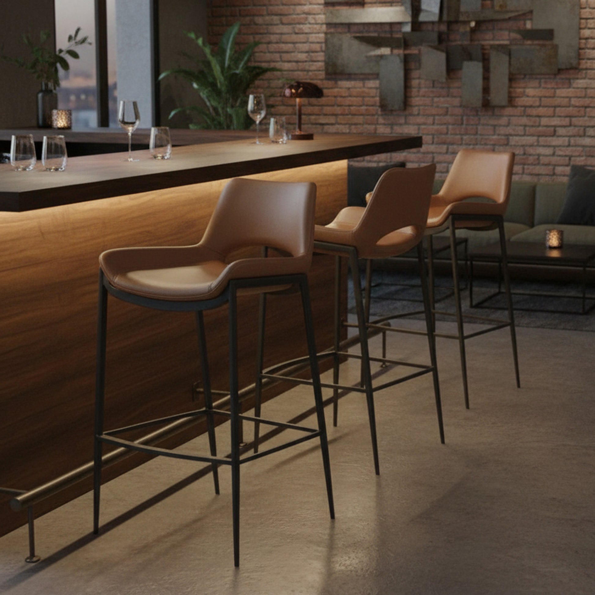 Icona 30" Bar Stool - Black Faux Leather Saddle Seat-DECOROLALA