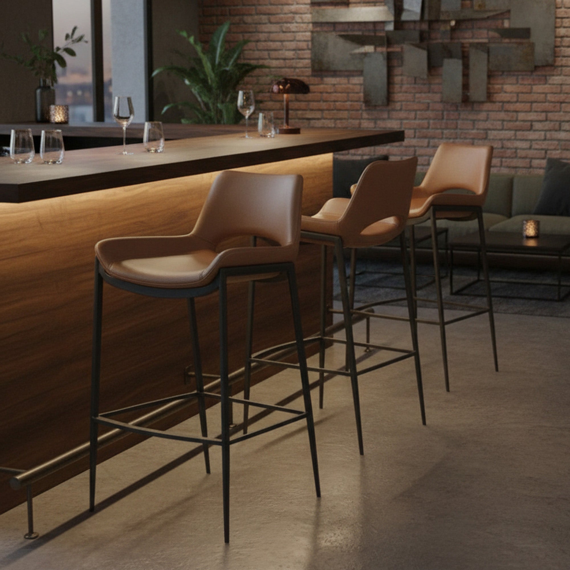 Icona 30" Bar Stool - Black Faux Leather Saddle Seat-DECOROLALA