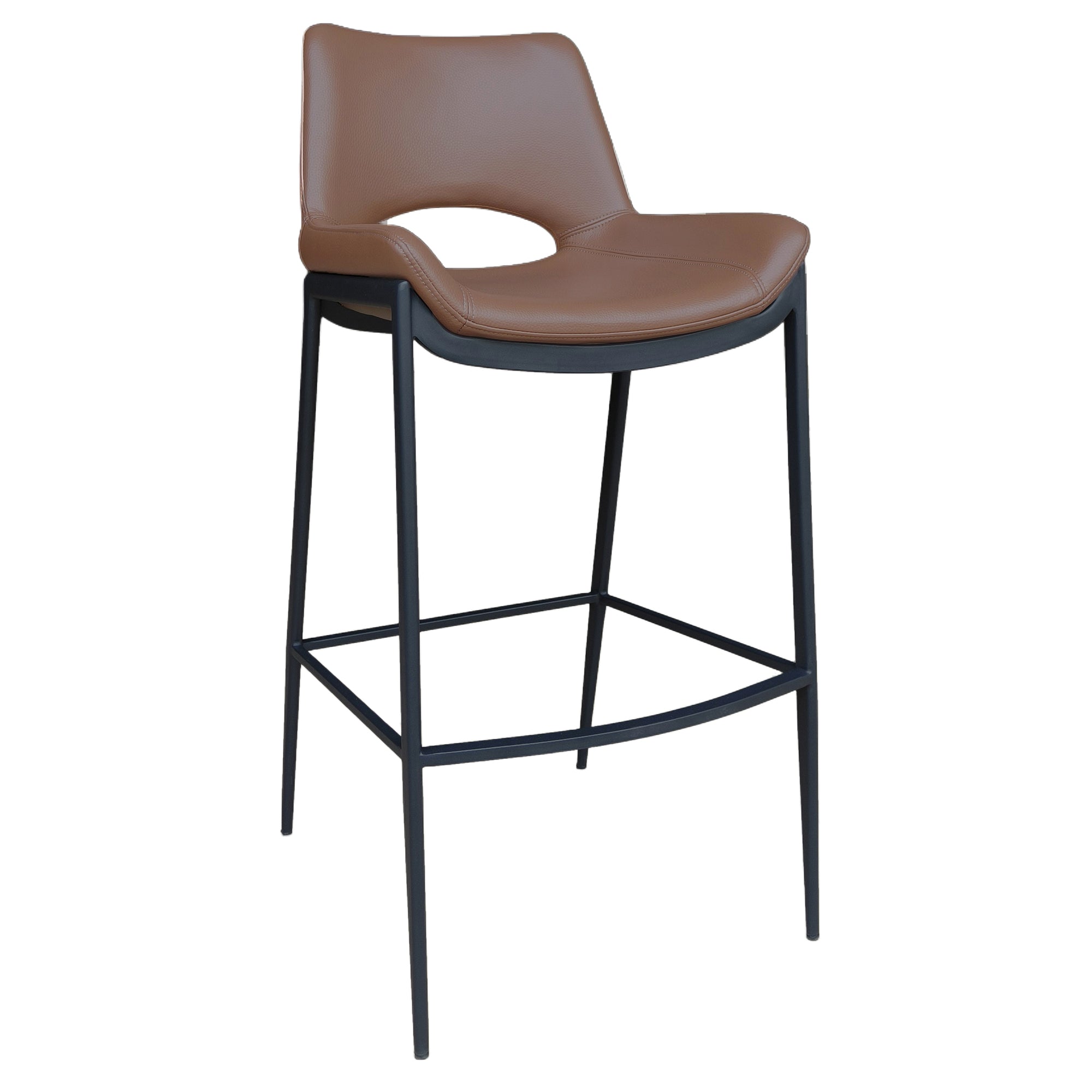Icona 30" Bar Stool - Black Faux Leather Saddle Seat-DECOROLALA