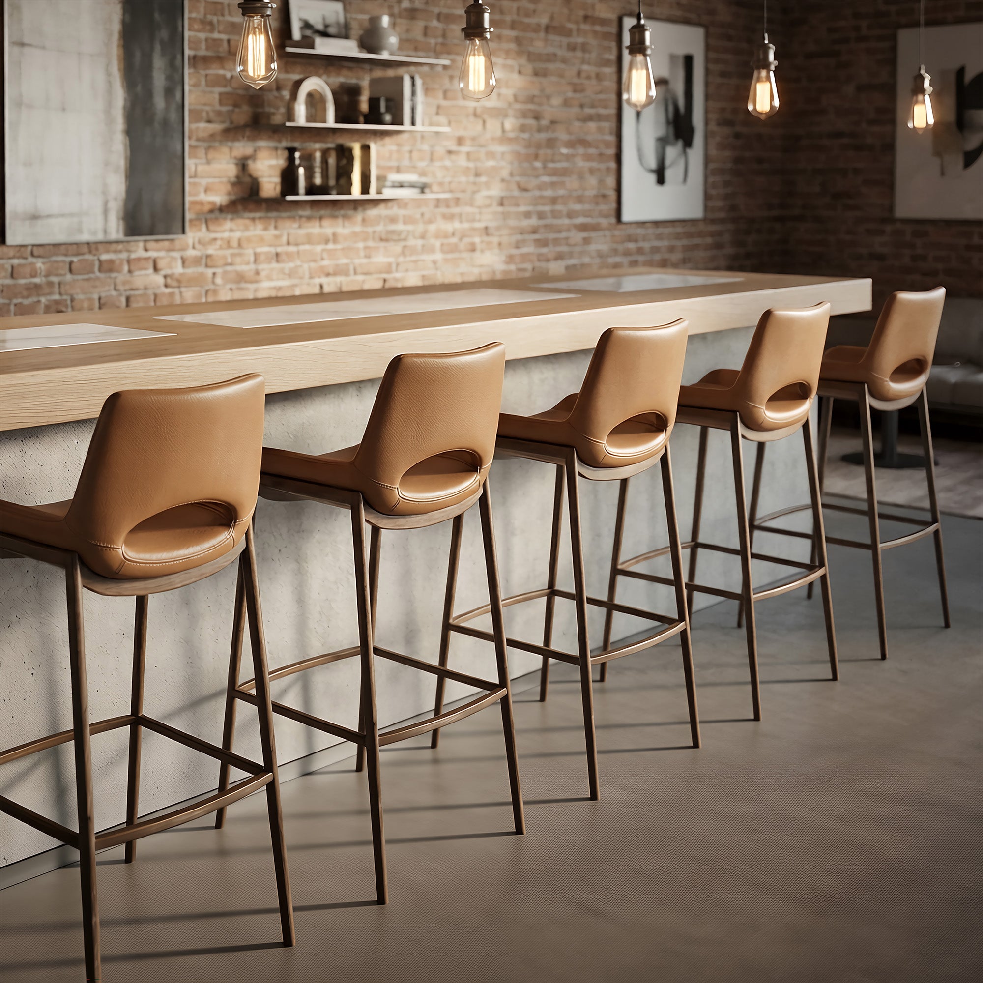 Icona 30" Bar Stool - Walnut Faux Leather & Metal Base-DECOROLALA