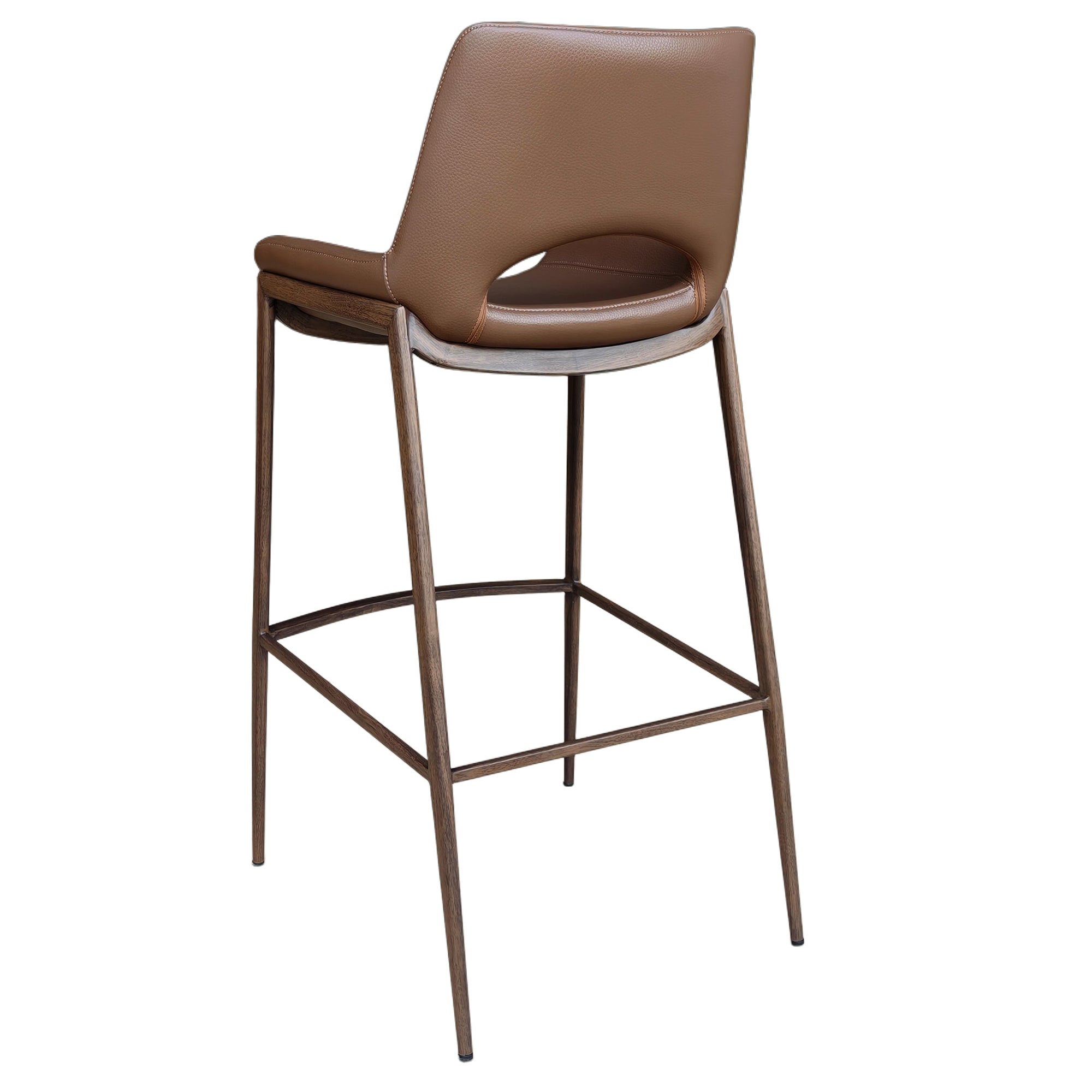 Icona 30" Bar Stool - Walnut Faux Leather & Metal Base-DECOROLALA