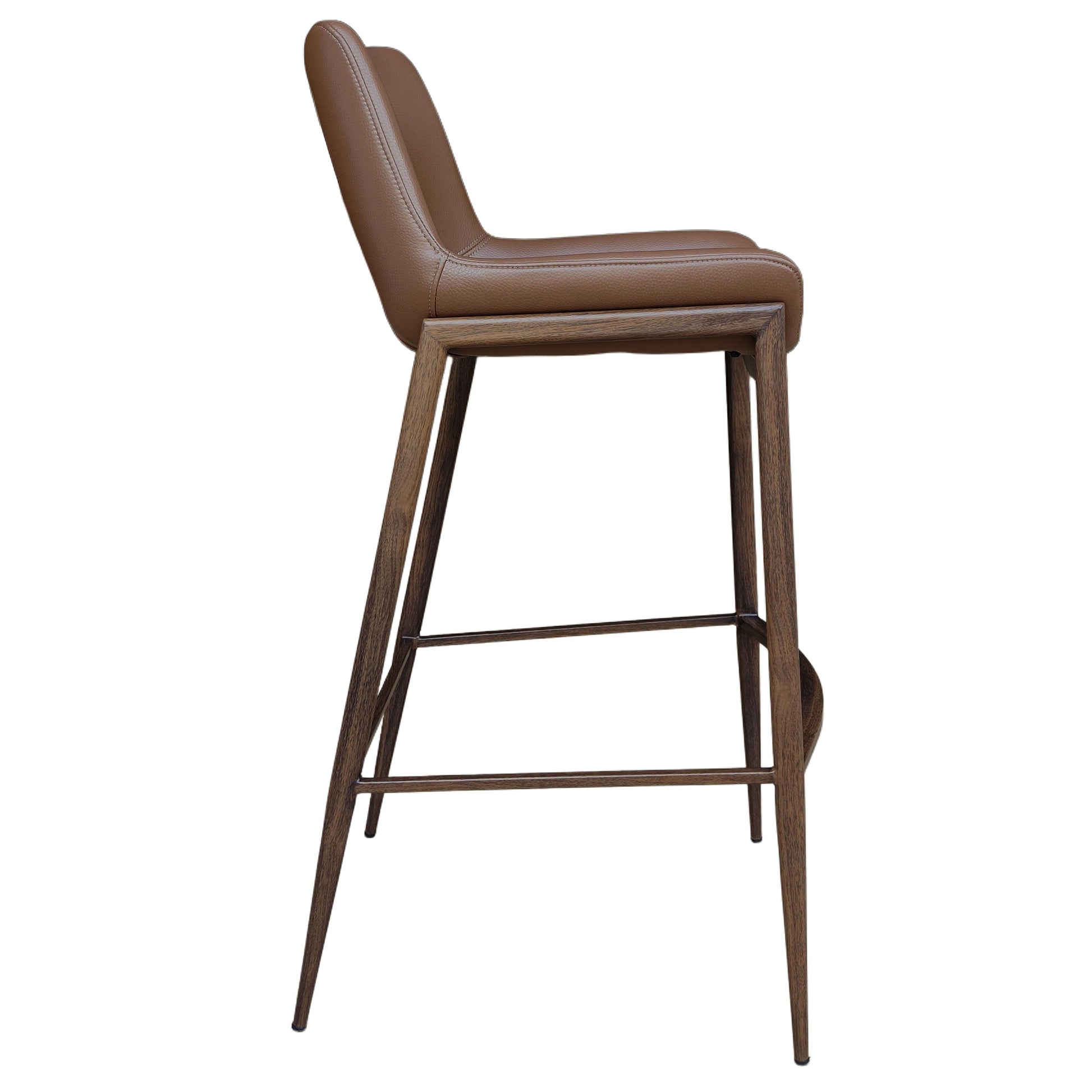 Icona 30" Bar Stool - Walnut Faux Leather & Metal Base-DECOROLALA