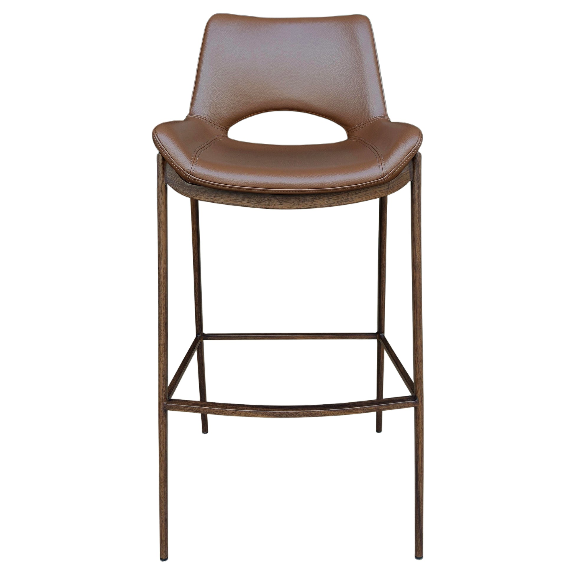 Icona 30" Bar Stool - Walnut Faux Leather & Metal Base-DECOROLALA