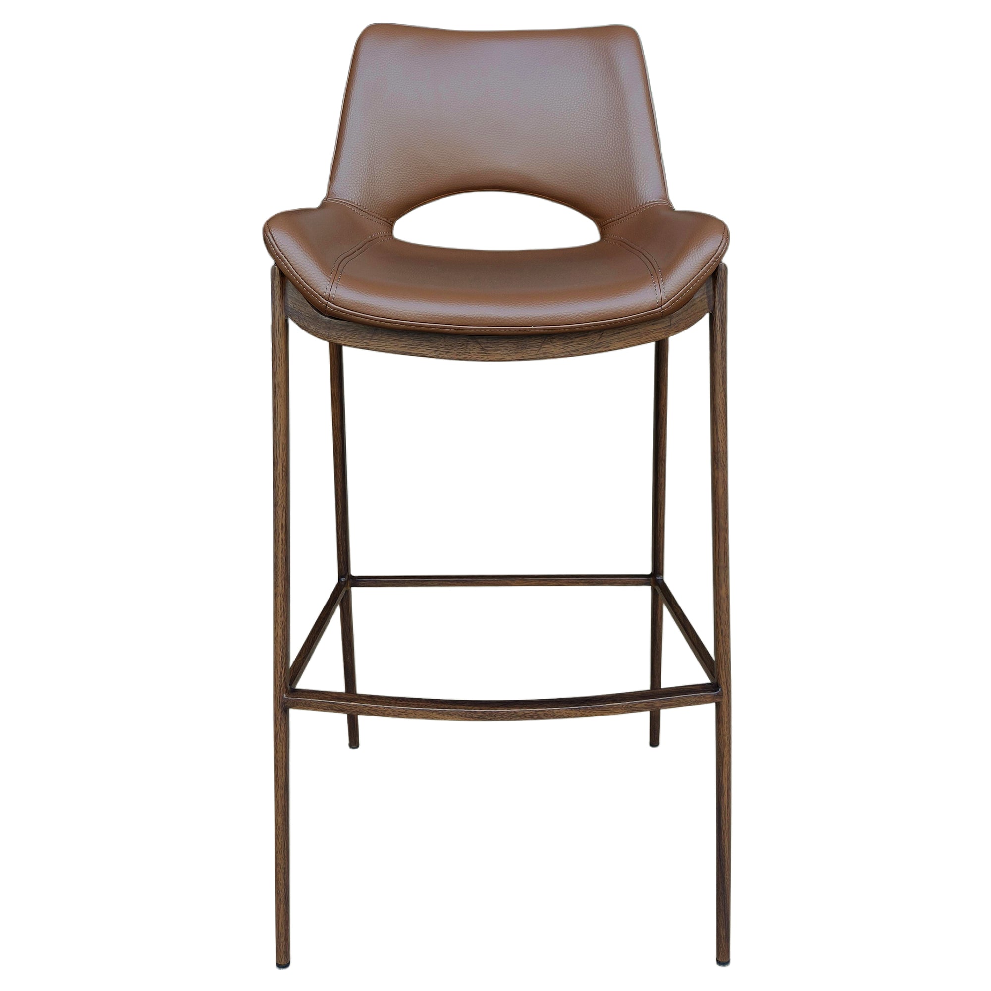 Icona 30" Bar Stool - Walnut Faux Leather & Metal Base-DECOROLALA