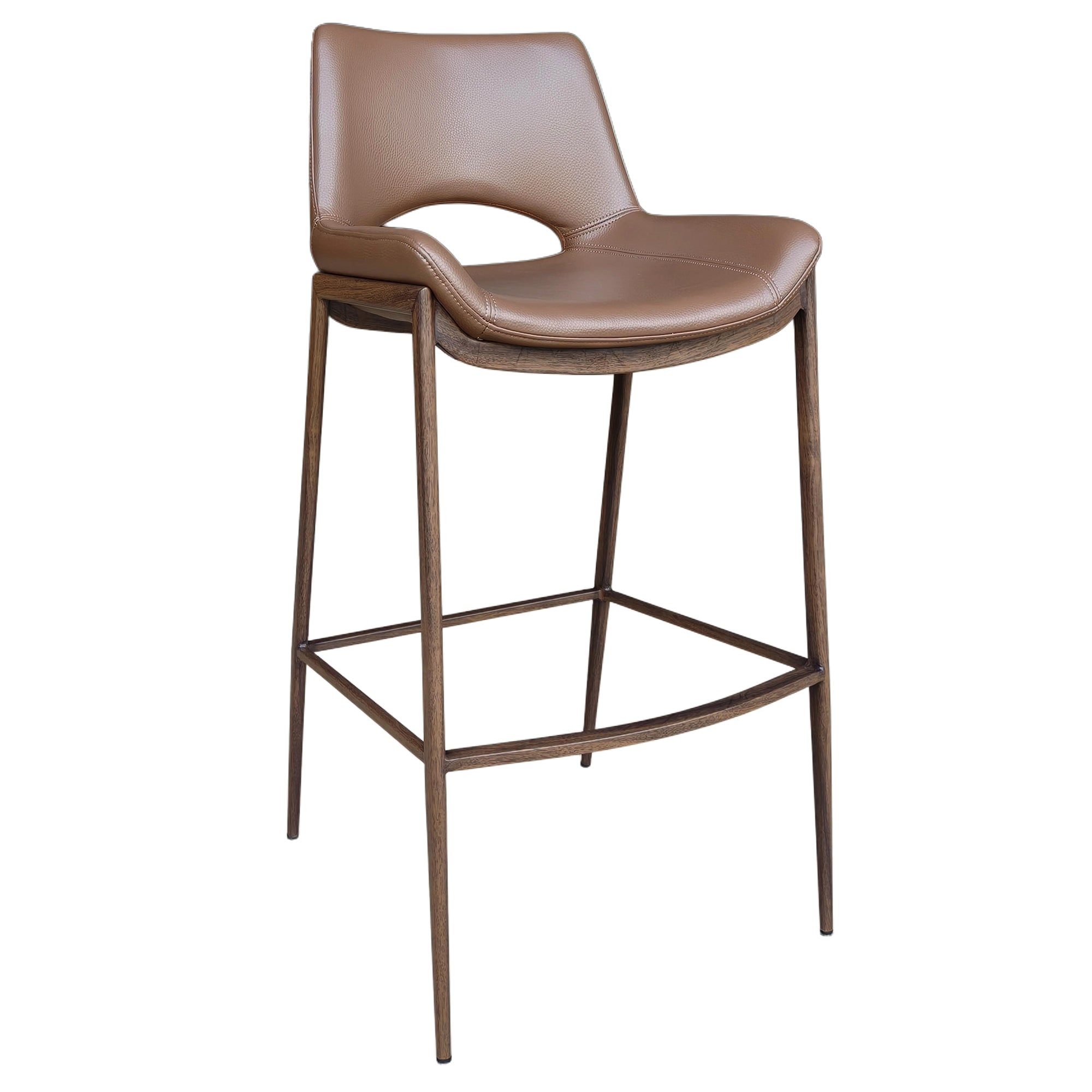 Icona 30" Bar Stool - Walnut Faux Leather & Metal Base-DECOROLALA
