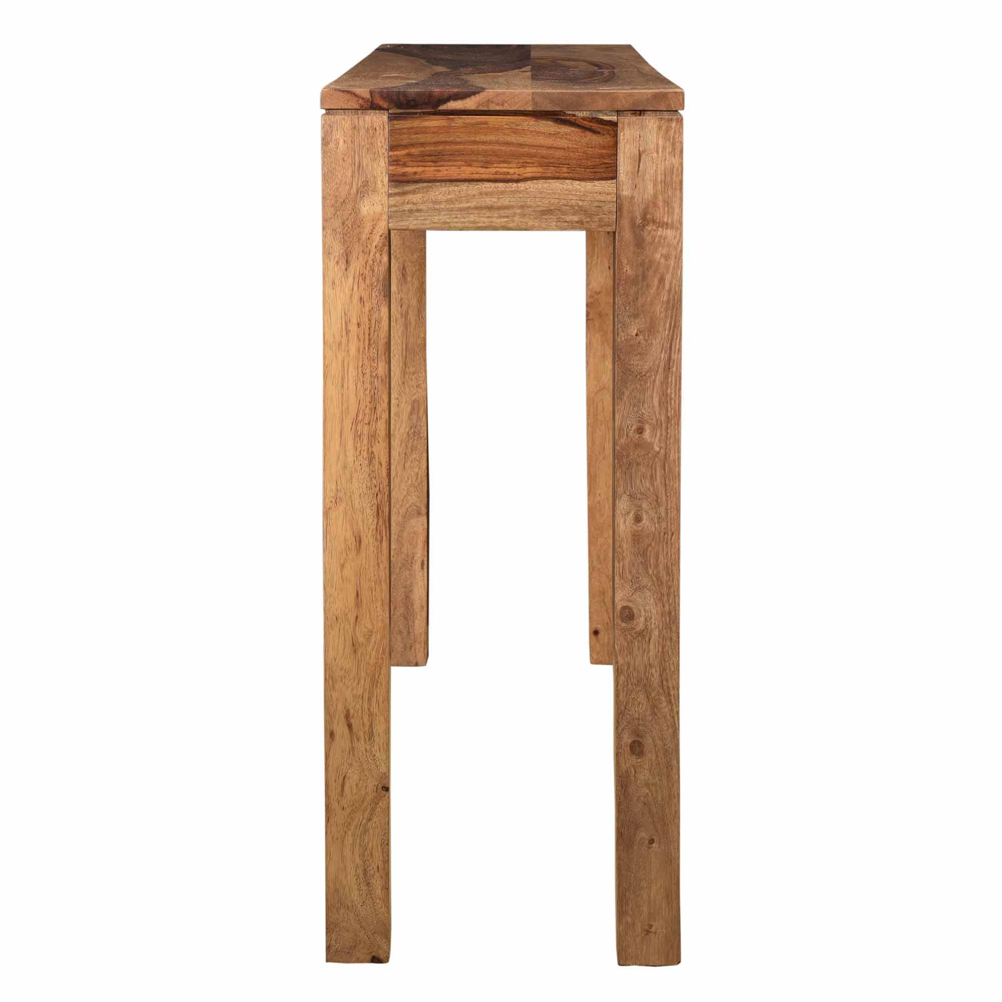 Idris Console Desk - Dark Sheesham Solid Wood 1-Drawer-Console Table-DECOROLALA
