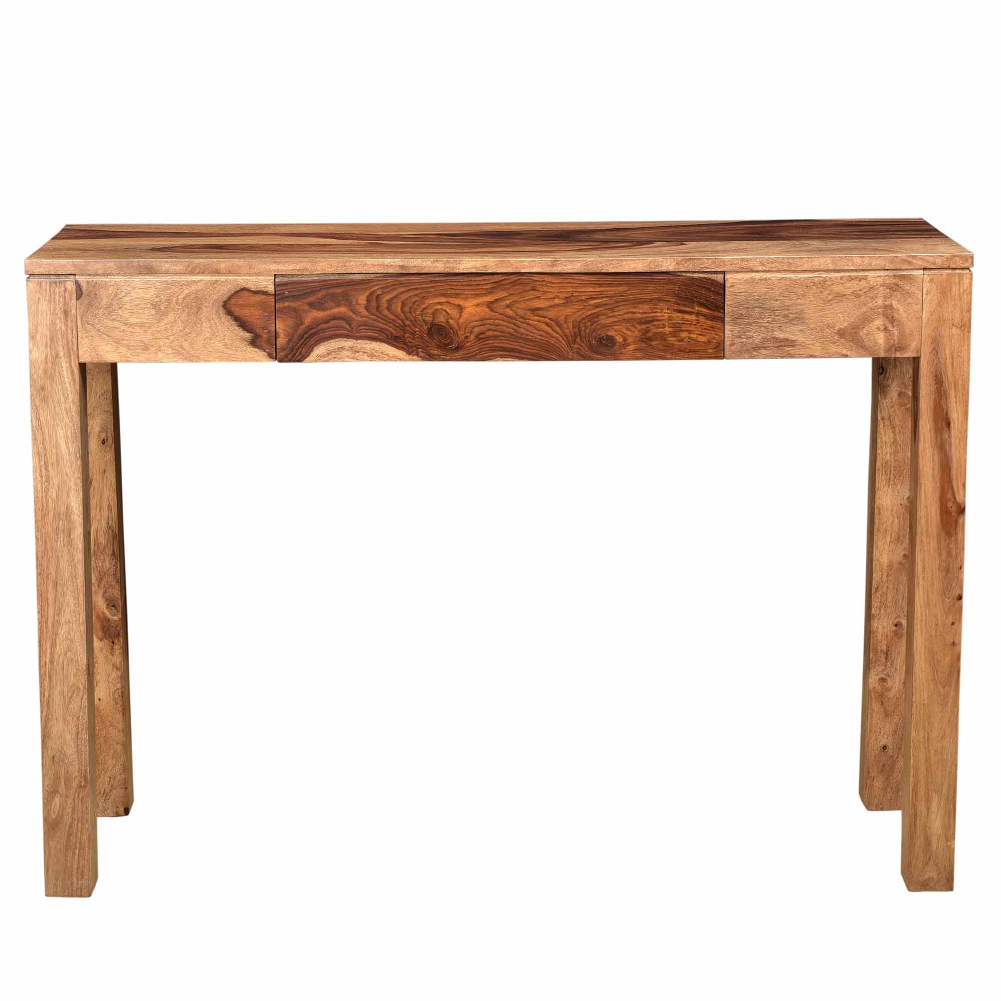 Idris Console Desk - Dark Sheesham Solid Wood 1-Drawer-Console Table-DECOROLALA
