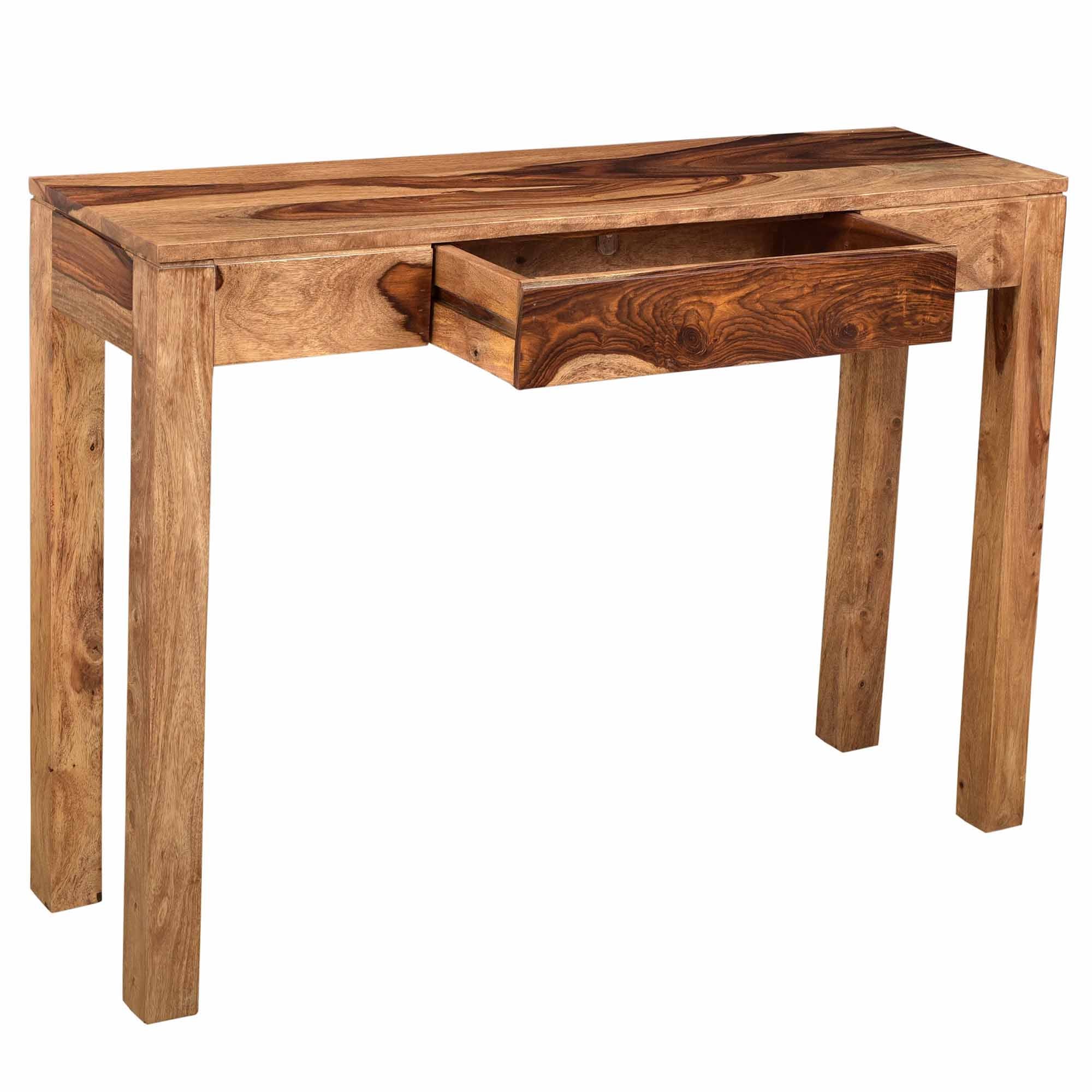Idris Console Desk - Dark Sheesham Solid Wood 1-Drawer-Console Table-DECOROLALA