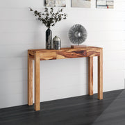 Idris Console Desk - Dark Sheesham Solid Wood 1-Drawer-Console Table-DECOROLALA