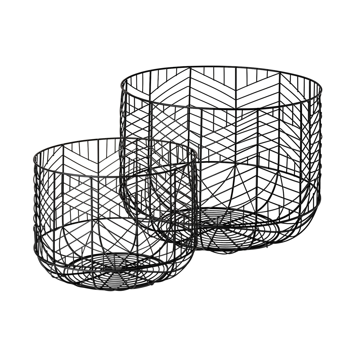 Idris Set of 2 Black Metal Geometric Mesh Bowls-Bowls-DECOROLALA