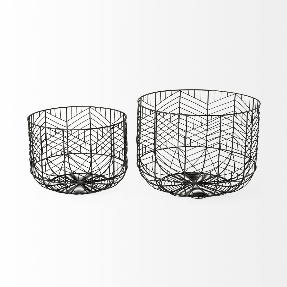 Idris Set of 2 Black Metal Geometric Mesh Bowls-Bowls-DECOROLALA