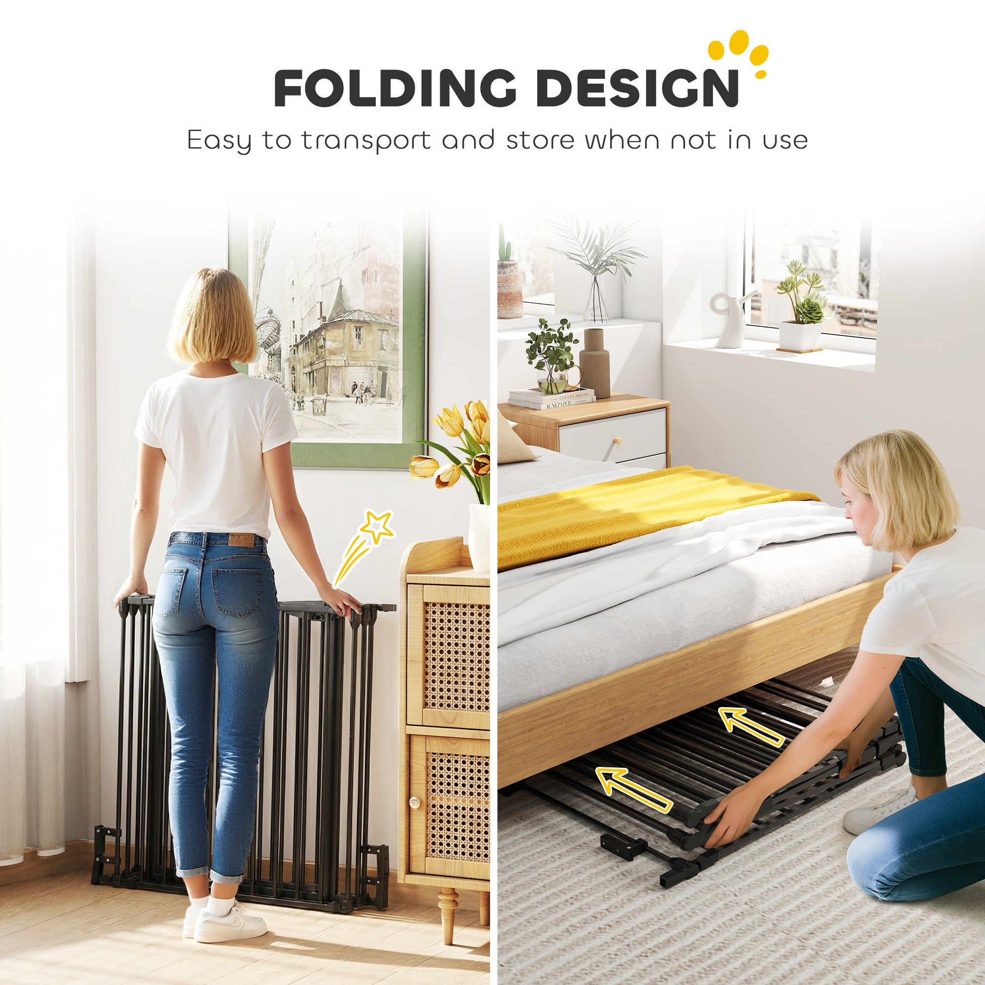 Foldable Dog Playpen Indoor for Small Medium Dogs with Door, for Stairway, Doorway, Hallway, Black