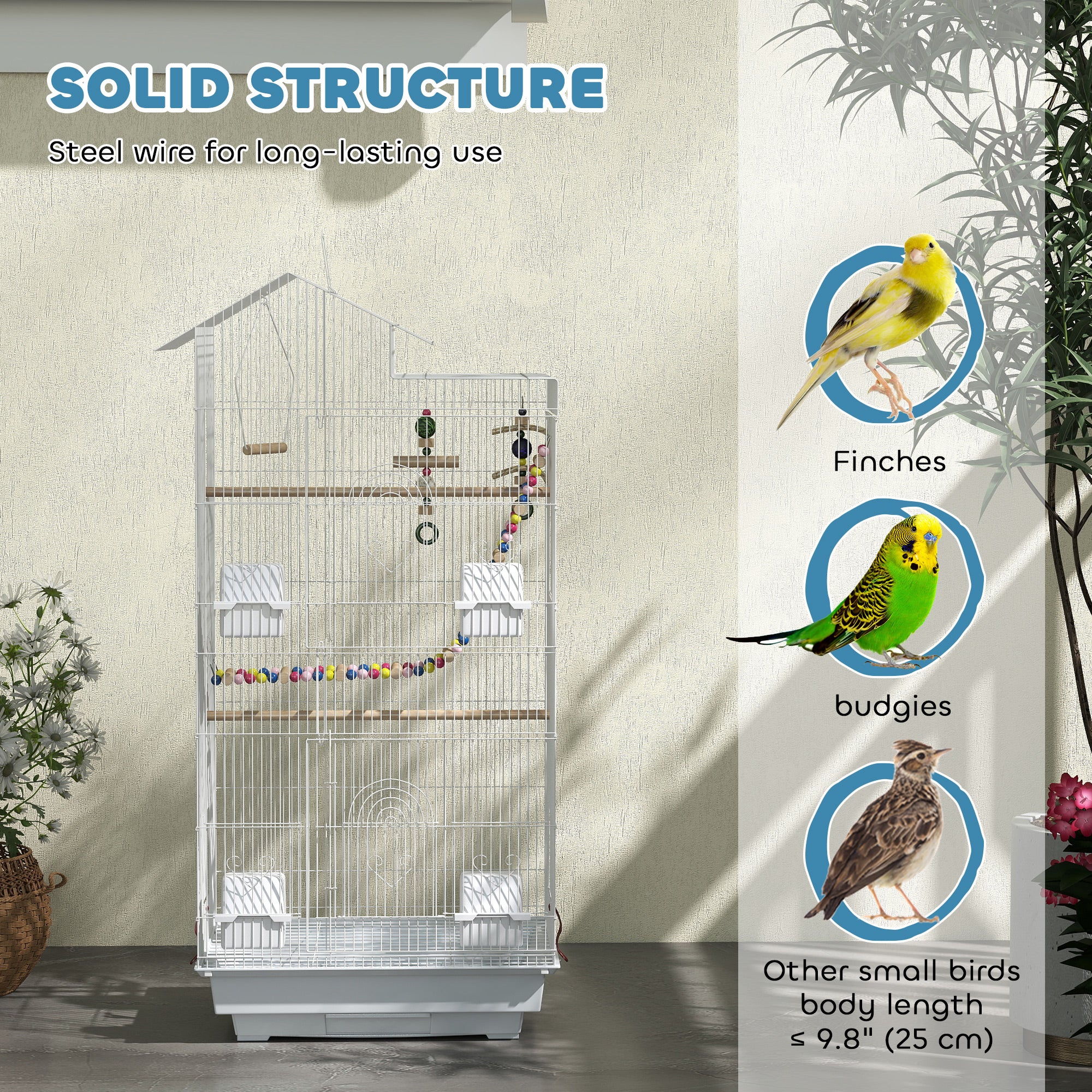 39" Bird Cage for Budgie, Cockatiel, Conure, Small Birds, with Ladder, Swing, Toys, Perches, Tray, Feeding Bowls, Handle