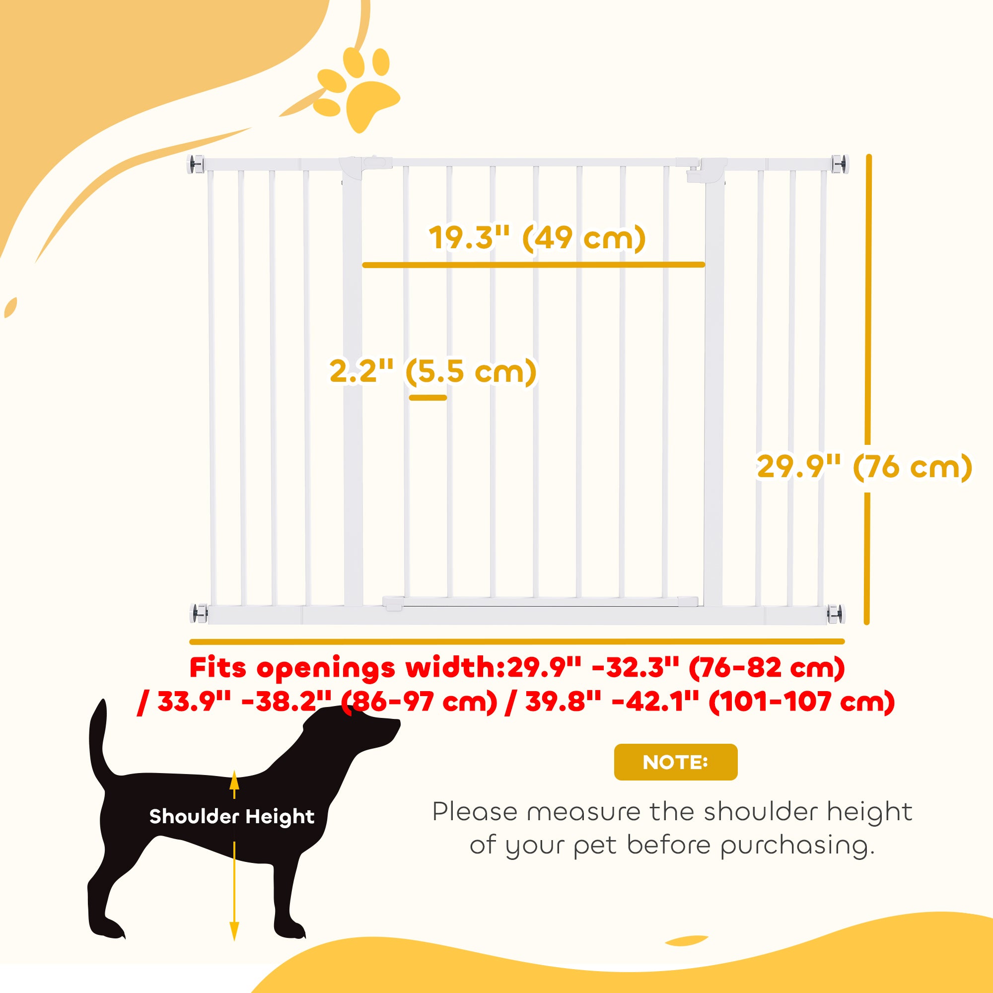 Barrière de sécurité pour chien à pression, barrière pour animaux pour escaliers et encadrements de porte, largeur de 29.9'' à 42.1'', blanche