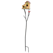 57" Outdoor Bird House with Pole, Metal Bird Houses for Outside, Double-Hole Birdhouse Outdoor Decoration, Yellow