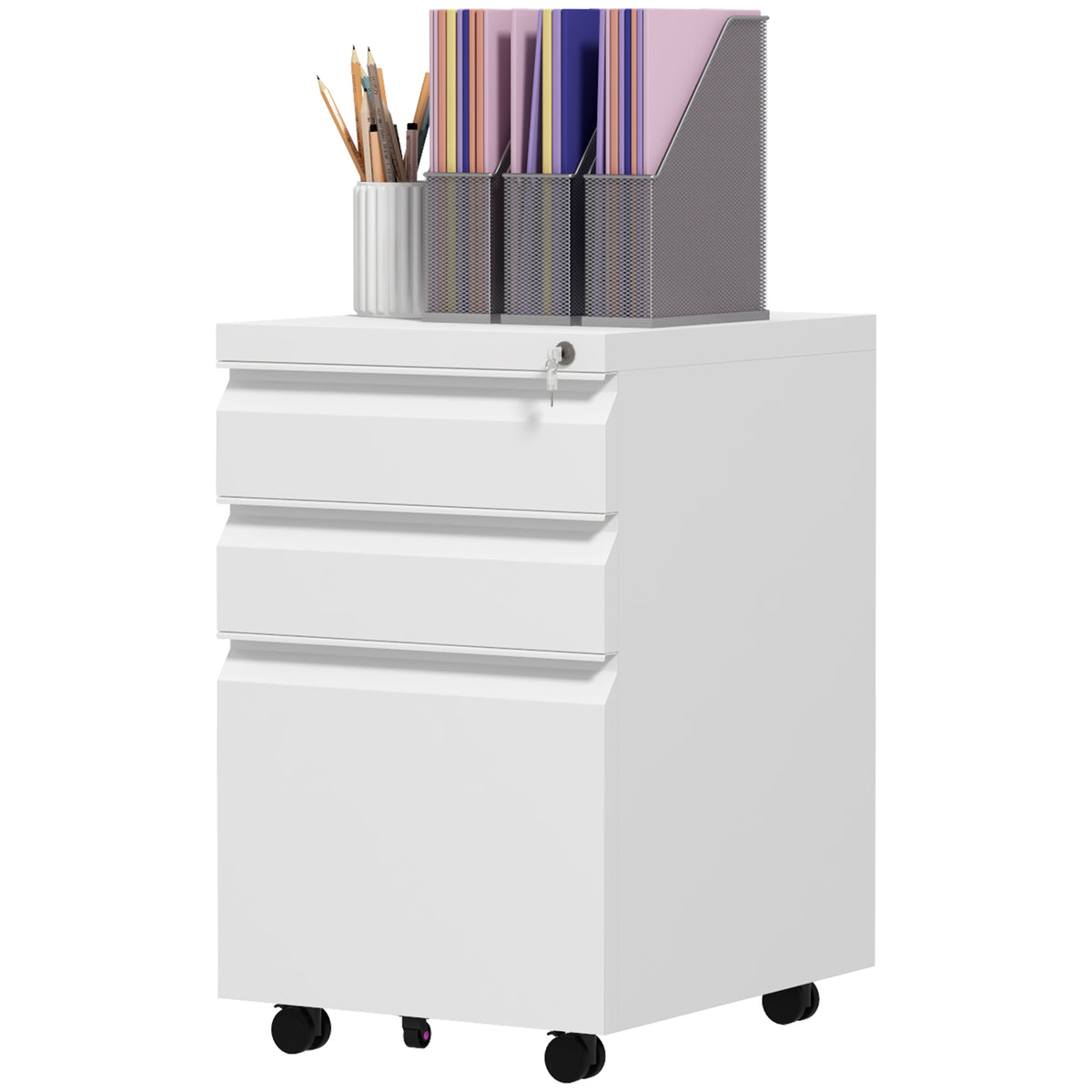 3-Drawer Steel File Cabinet with Lock - White 23.6"H