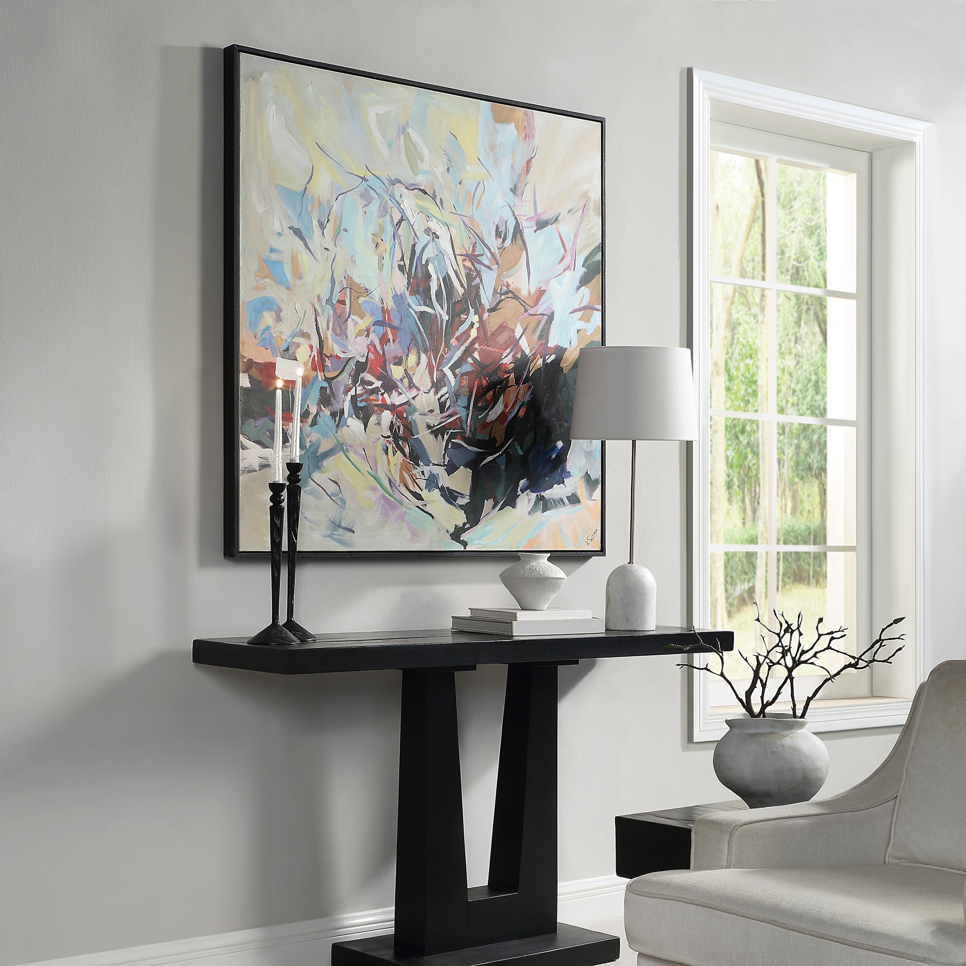 Iman 50" H x 50" W Canvas Art, White-Canvas Art-DECOROLALA