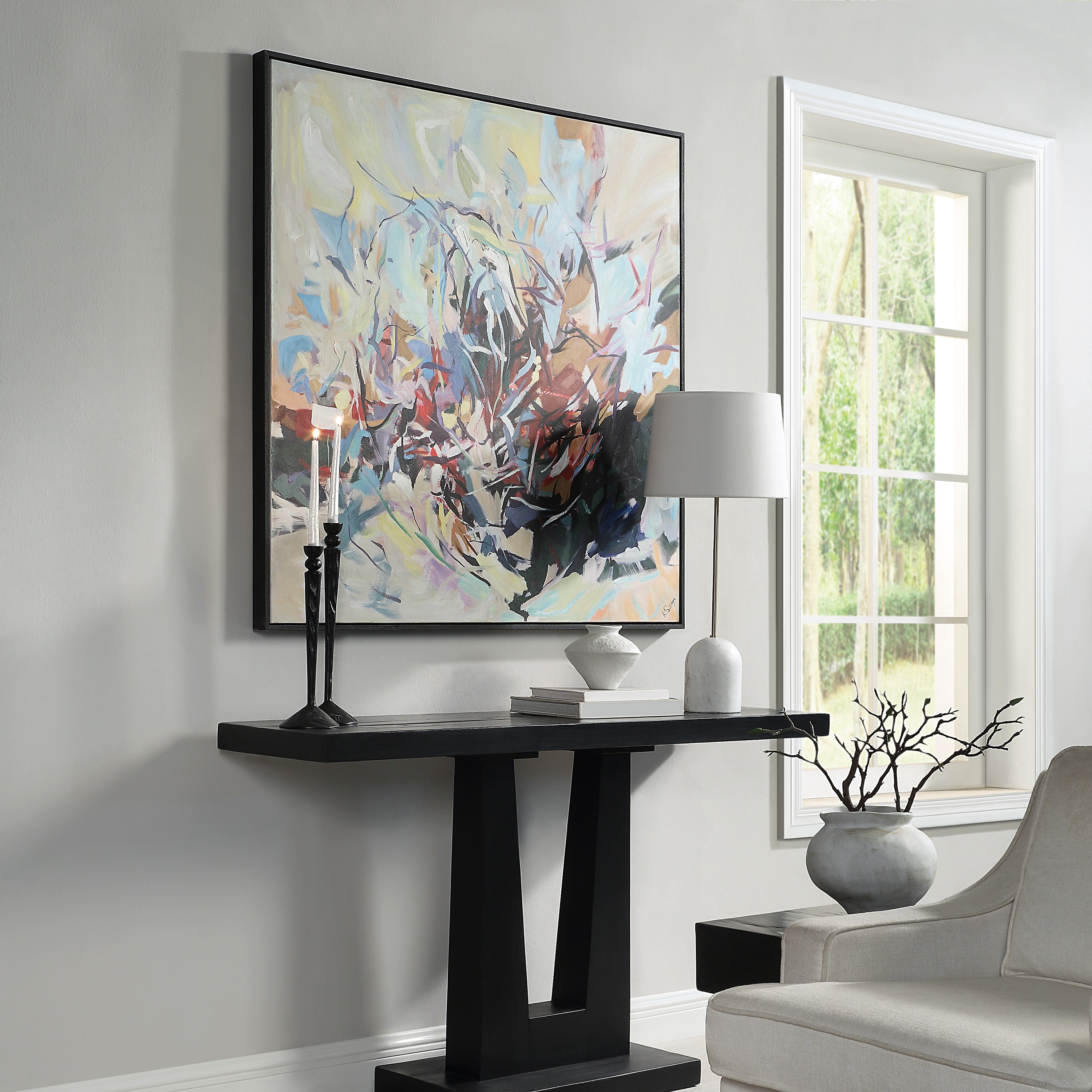 Iman 50" H x 50" W Canvas Art, White-Canvas Art-DECOROLALA