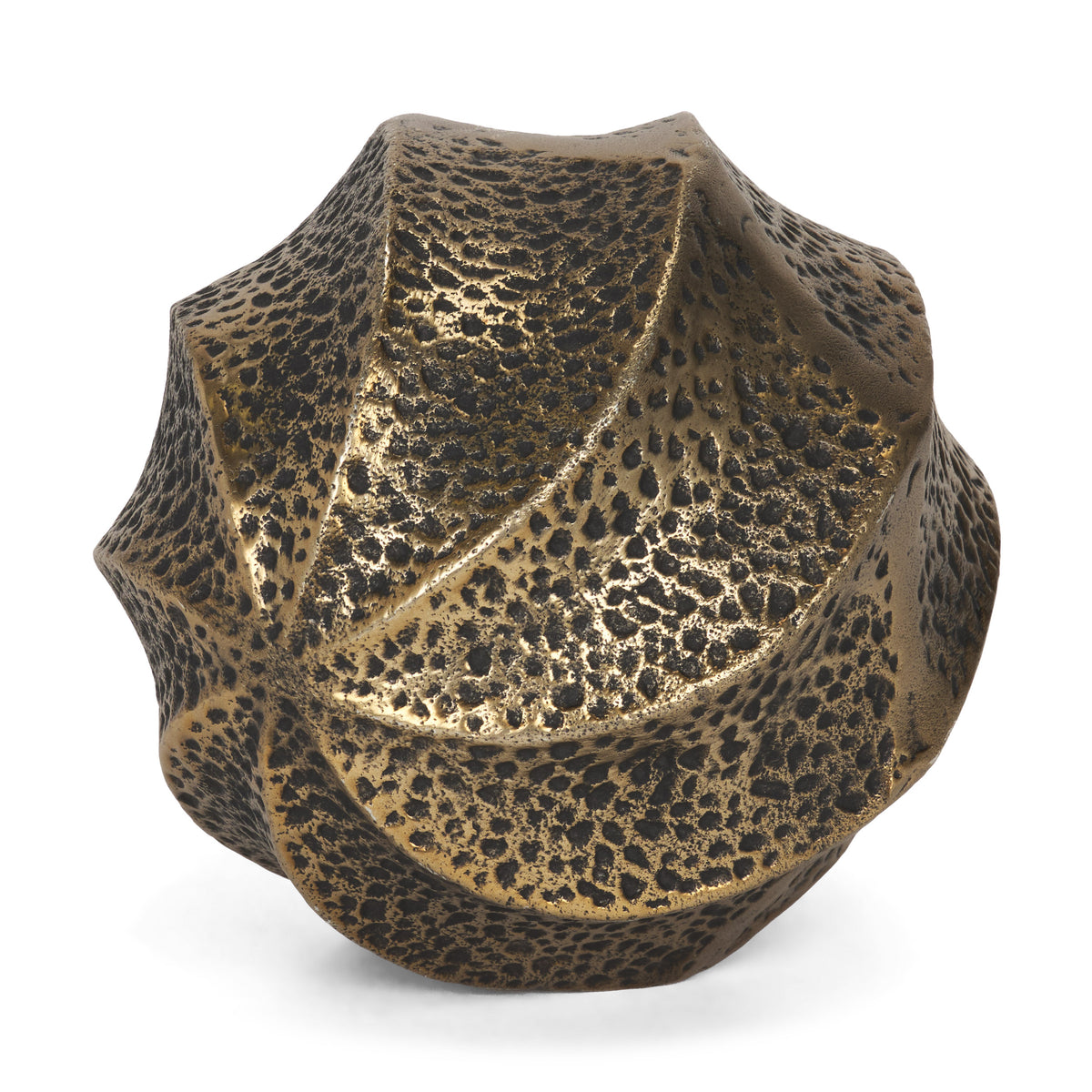 Imani Large Sculptural Textured Antiqued Gold Metal Orb Object-Objects-DECOROLALA