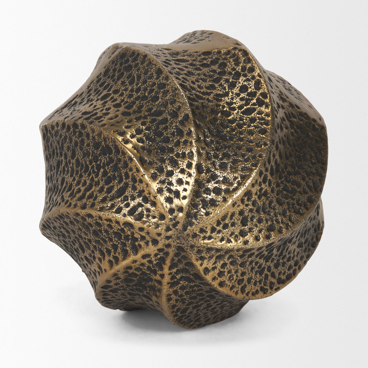 Imani Large Sculptural Textured Antiqued Gold Metal Orb Object-Objects-DECOROLALA