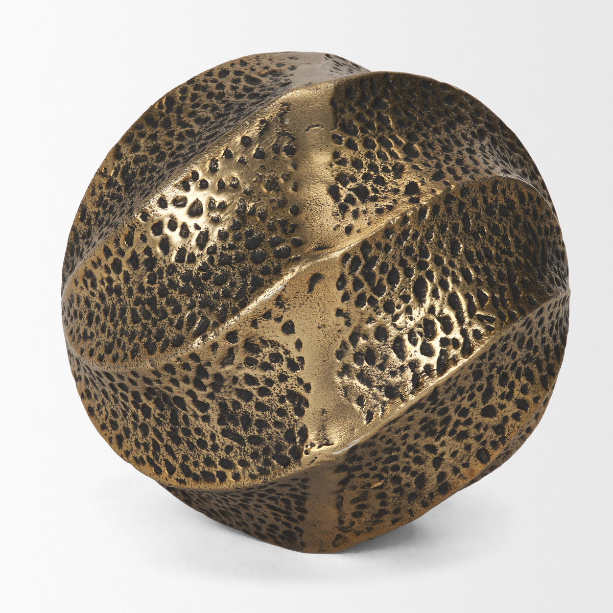 Imani Large Sculptural Textured Antiqued Gold Metal Orb Object-Objects-DECOROLALA