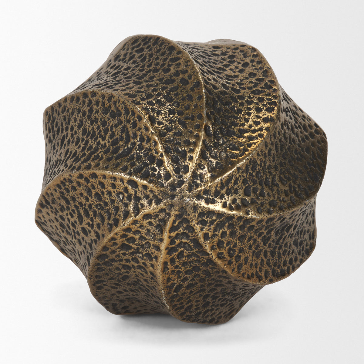 Imani Large Sculptural Textured Antiqued Gold Metal Orb Object-Objects-DECOROLALA