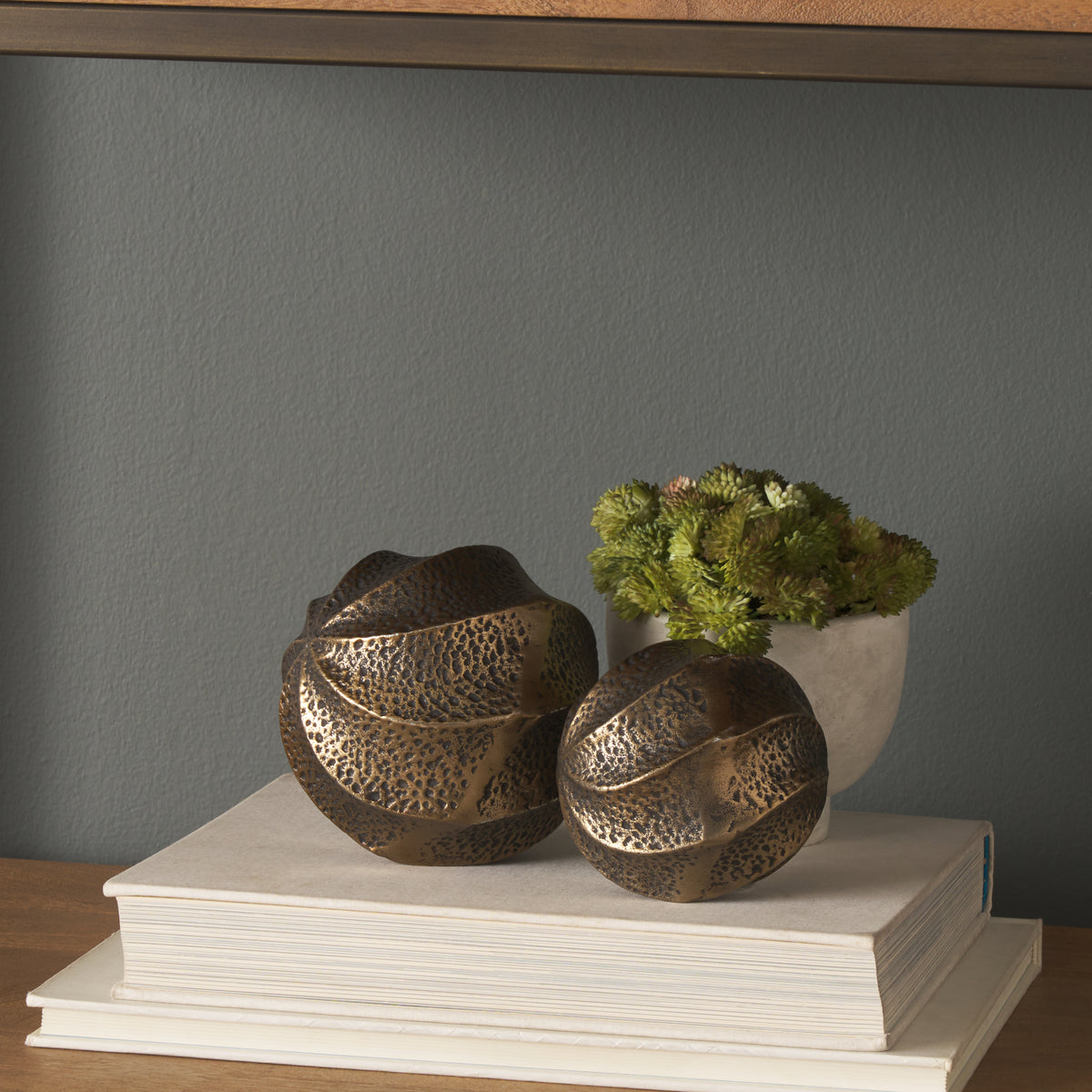 Imani Large Sculptural Textured Antiqued Gold Metal Orb Object-Objects-DECOROLALA