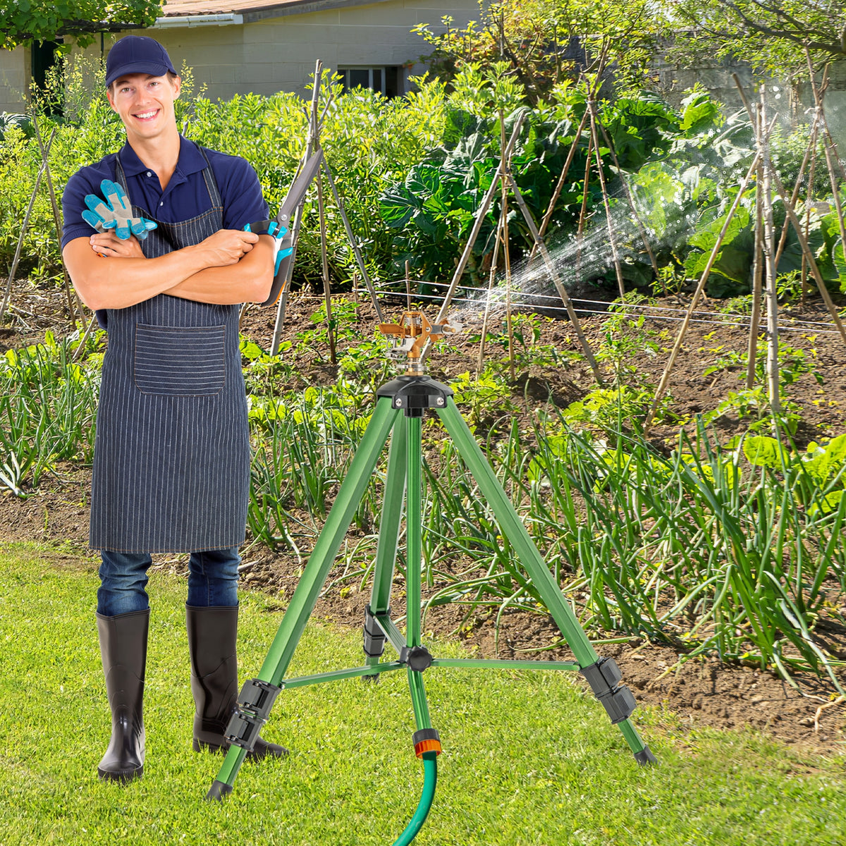 Impact Sprinkler on Tripod Base Set of 2 with 360 Degree Rotation-L-Watering & Irrigation-DECOROLALA