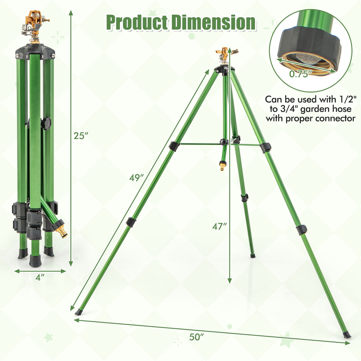 Impact Sprinkler on Tripod Base Set of 2 with 360 Degree Rotation-L-Watering & Irrigation-DECOROLALA