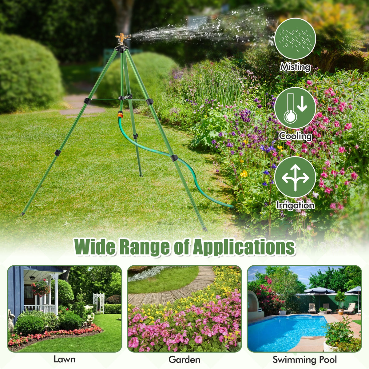 Impact Sprinkler on Tripod Base Set of 2 with 360 Degree Rotation-L-Watering & Irrigation-DECOROLALA