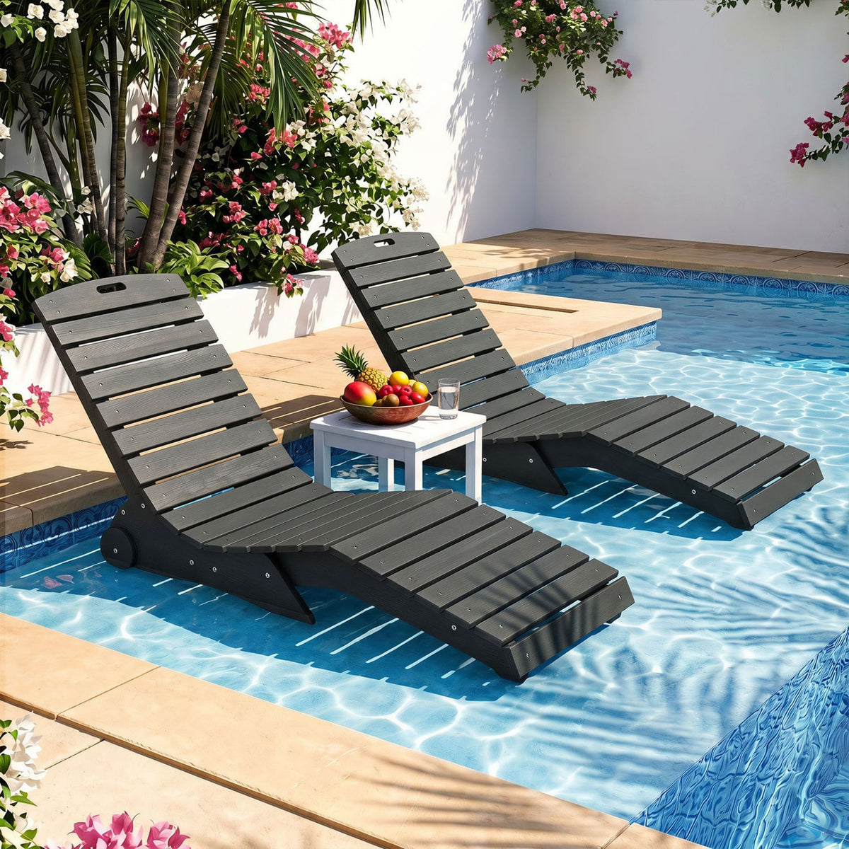 In-Pool Lounge Chair with Weighted Anti-Floating Design 450 LBS for Baja Shelf-Dark Gray-Outdoor Chaise Lounges-DECOROLALA