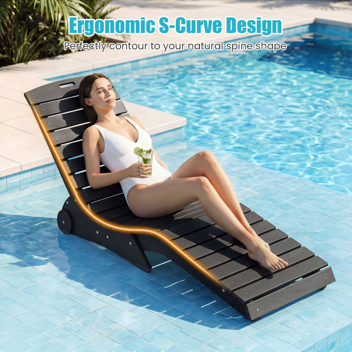 In-Pool Lounge Chair with Weighted Anti-Floating Design 450 LBS for Baja Shelf-Dark Gray-Outdoor Chaise Lounges-DECOROLALA