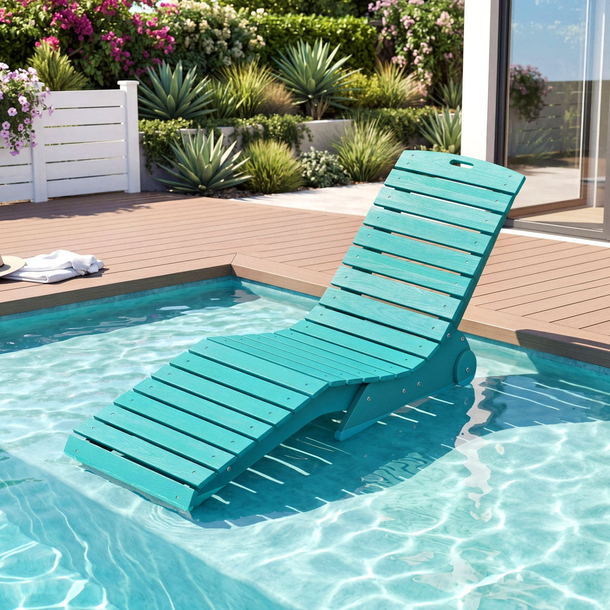 In-Pool Lounge Chair with Weighted Anti-Floating Design 450 LBS for Baja Shelf-Turquoise-Outdoor Chaise Lounges-DECOROLALA