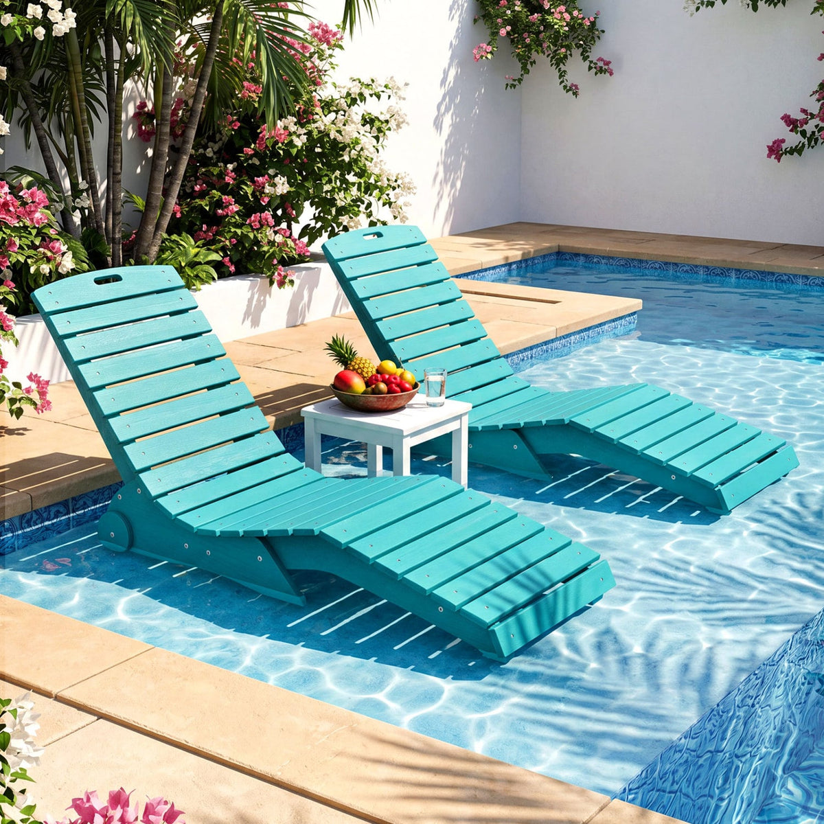 In-Pool Lounge Chair with Weighted Anti-Floating Design 450 LBS for Baja Shelf-Turquoise-Outdoor Chaise Lounges-DECOROLALA