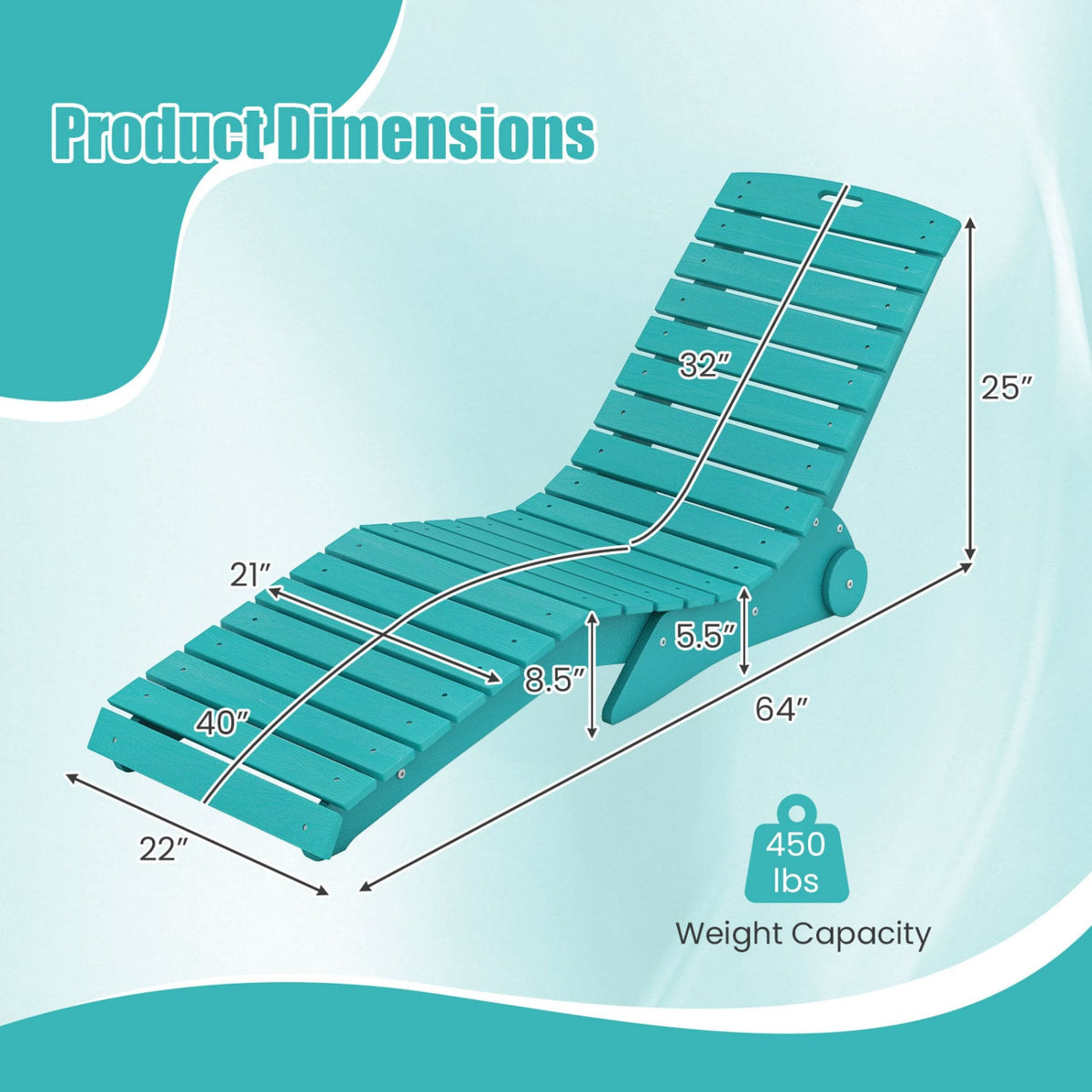 In-Pool Lounge Chair with Weighted Anti-Floating Design 450 LBS for Baja Shelf-Turquoise-Outdoor Chaise Lounges-DECOROLALA