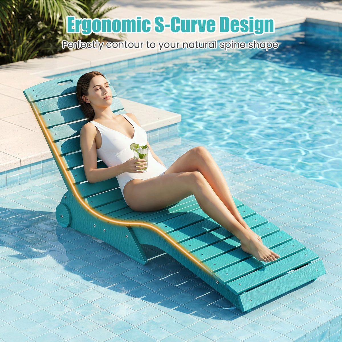 In-Pool Lounge Chair with Weighted Anti-Floating Design 450 LBS for Baja Shelf-Turquoise-Outdoor Chaise Lounges-DECOROLALA