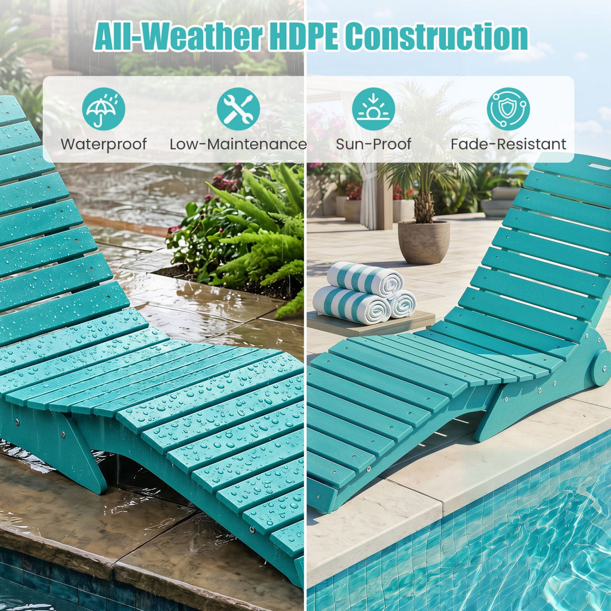 In-Pool Lounge Chair with Weighted Anti-Floating Design 450 LBS for Baja Shelf-Turquoise-Outdoor Chaise Lounges-DECOROLALA