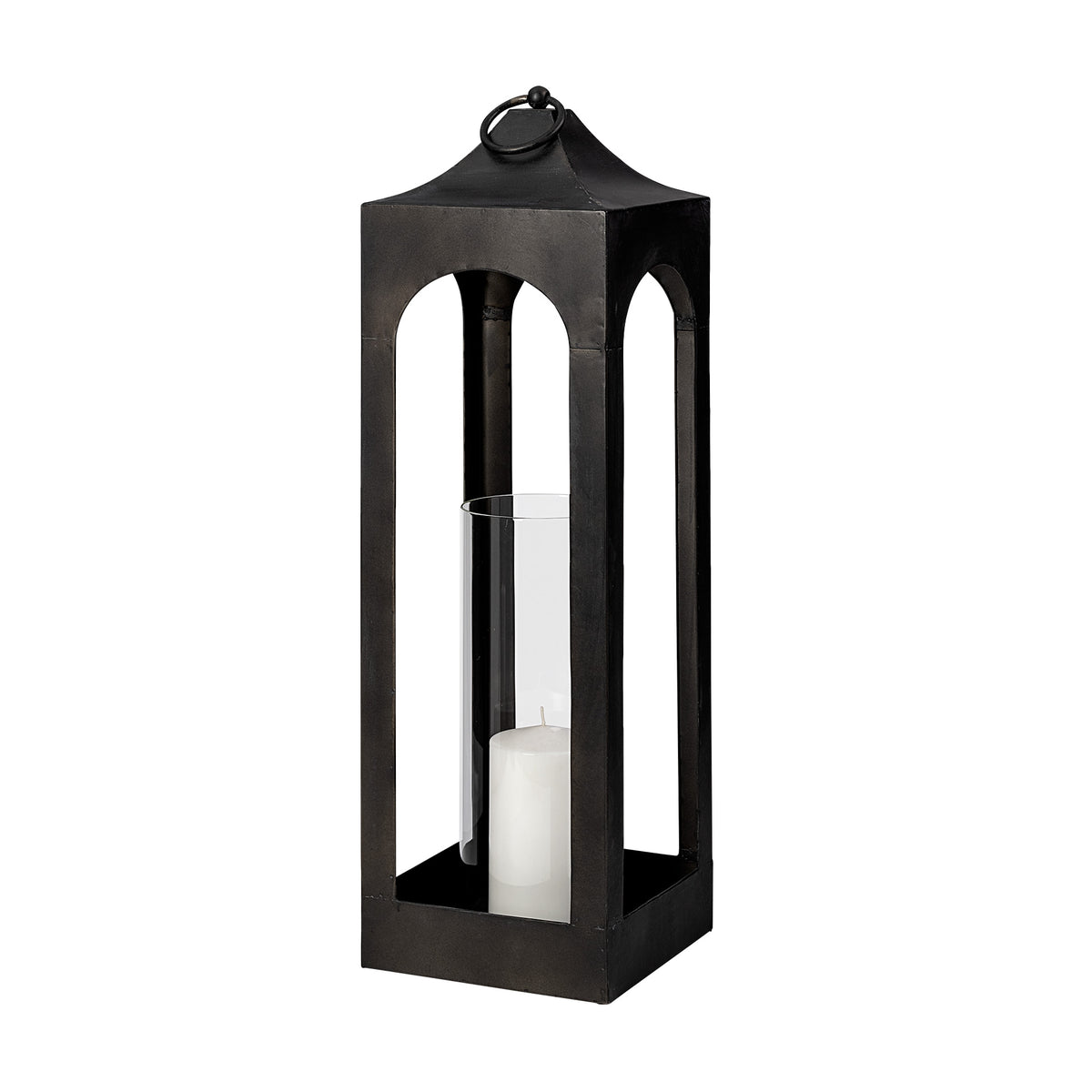 Ina Short Charcoal Metal Candle Holder Lantern-Lanterns-DECOROLALA
