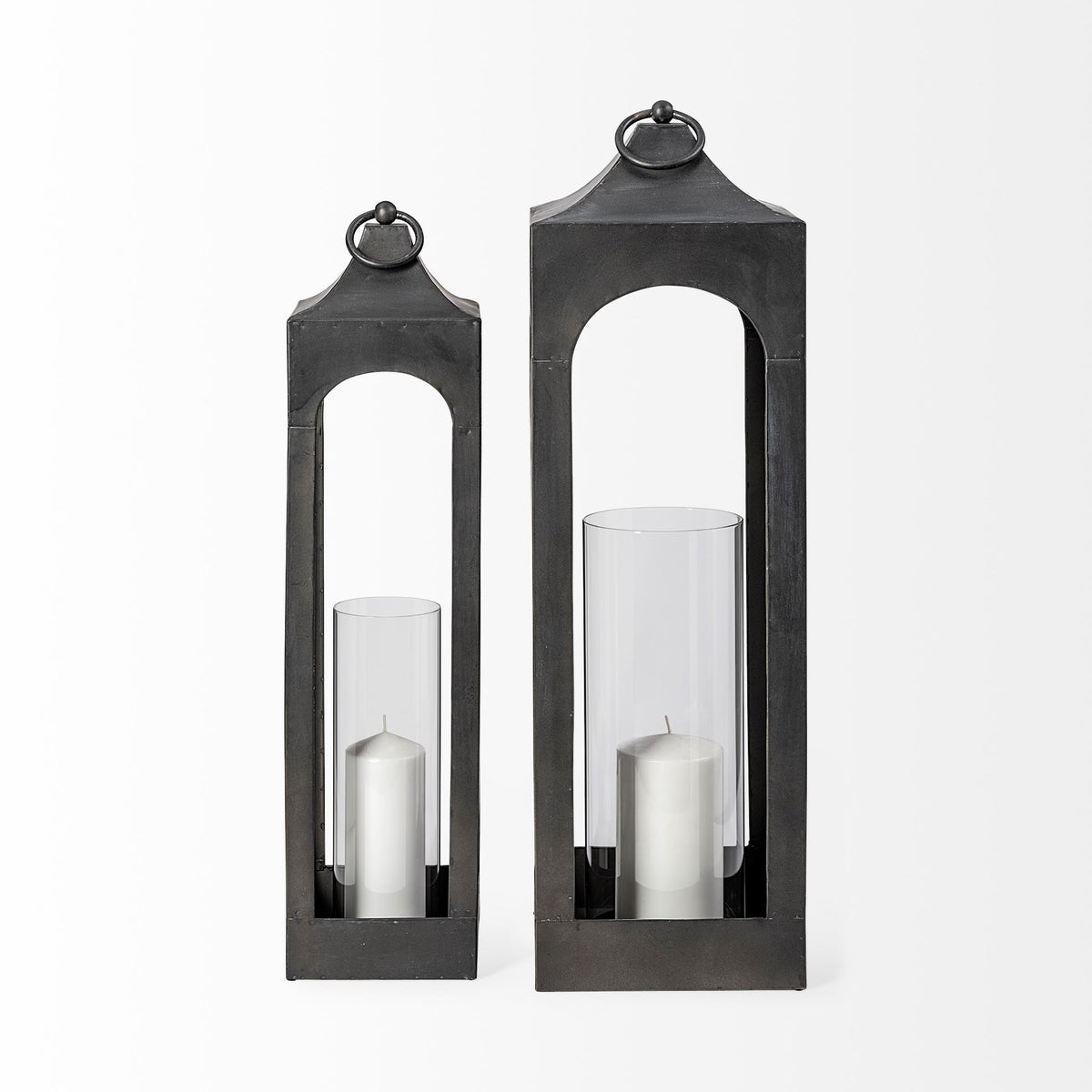 Ina Short Charcoal Metal Candle Holder Lantern-Lanterns-DECOROLALA