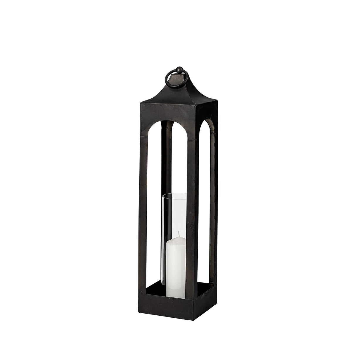 Ina Tall Charcoal Metal Candle Holder Lantern-Lanterns-DECOROLALA