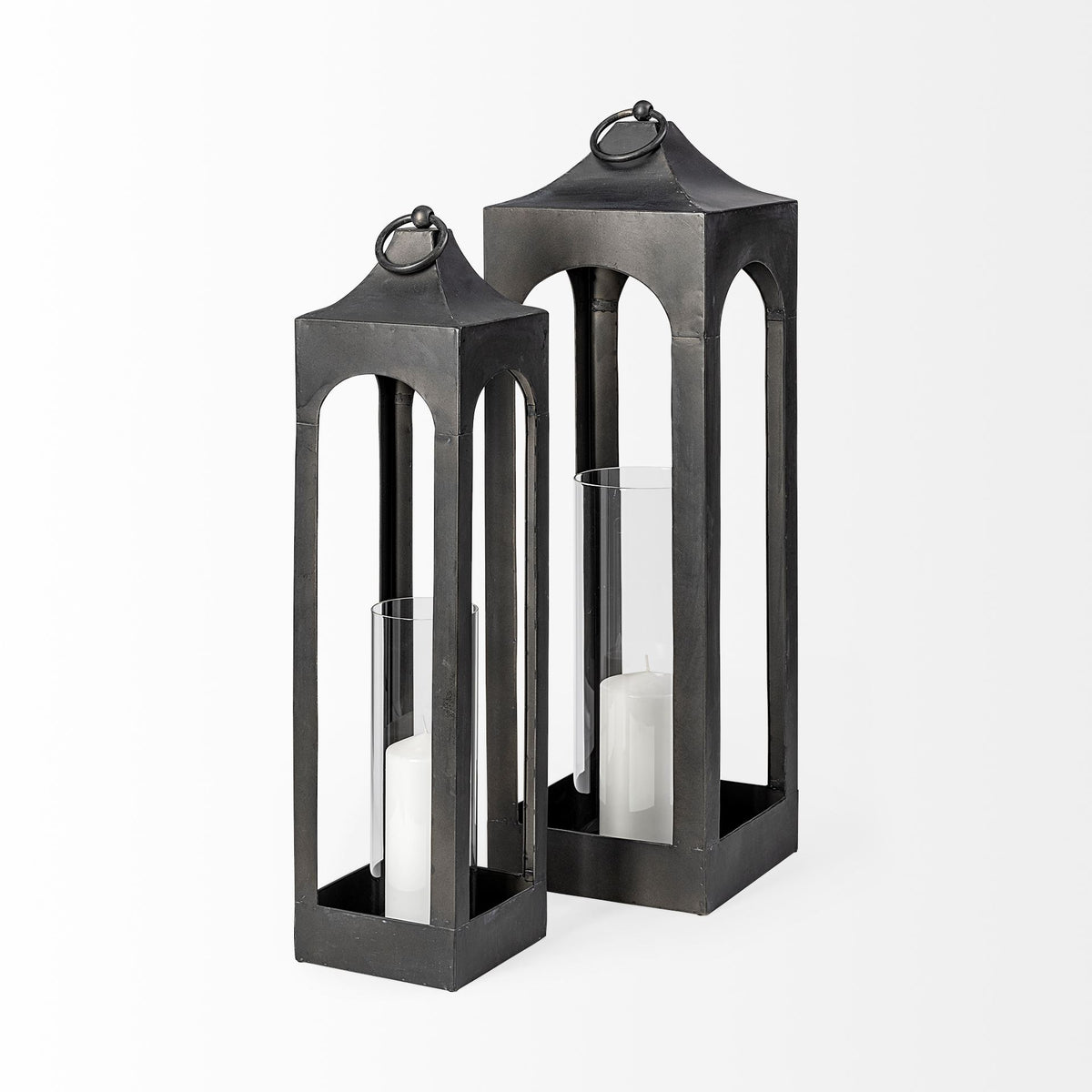 Ina Tall Charcoal Metal Candle Holder Lantern-Lanterns-DECOROLALA