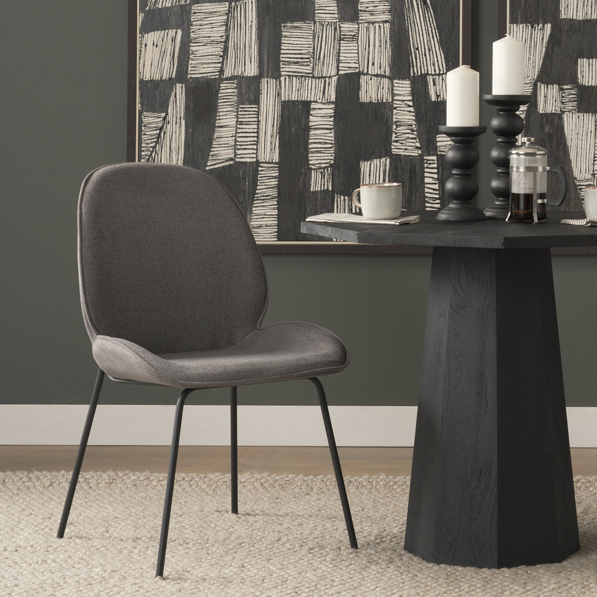 Inala Curved Back Dining Side Chair | Grey Fabric w/ Metal-Dining Chairs-DECOROLALA