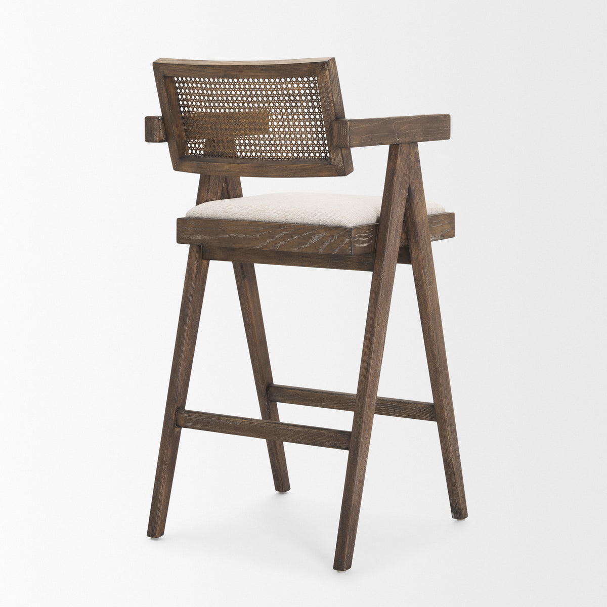 Indie Medium Brown Wood w/ Cane Bar Stool-Bar Stools-DECOROLALA