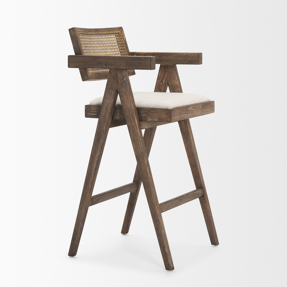 Indie Medium Brown Wood w/ Cane Bar Stool-Bar Stools-DECOROLALA