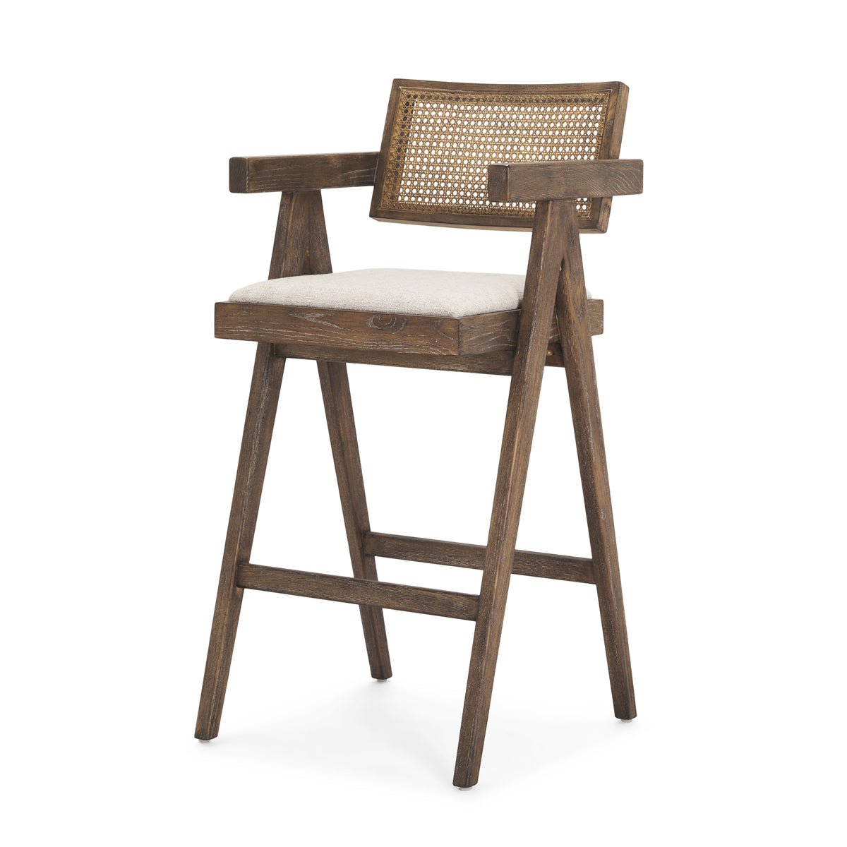Indie Medium Brown Wood w/ Cane Bar Stool-Bar Stools-DECOROLALA