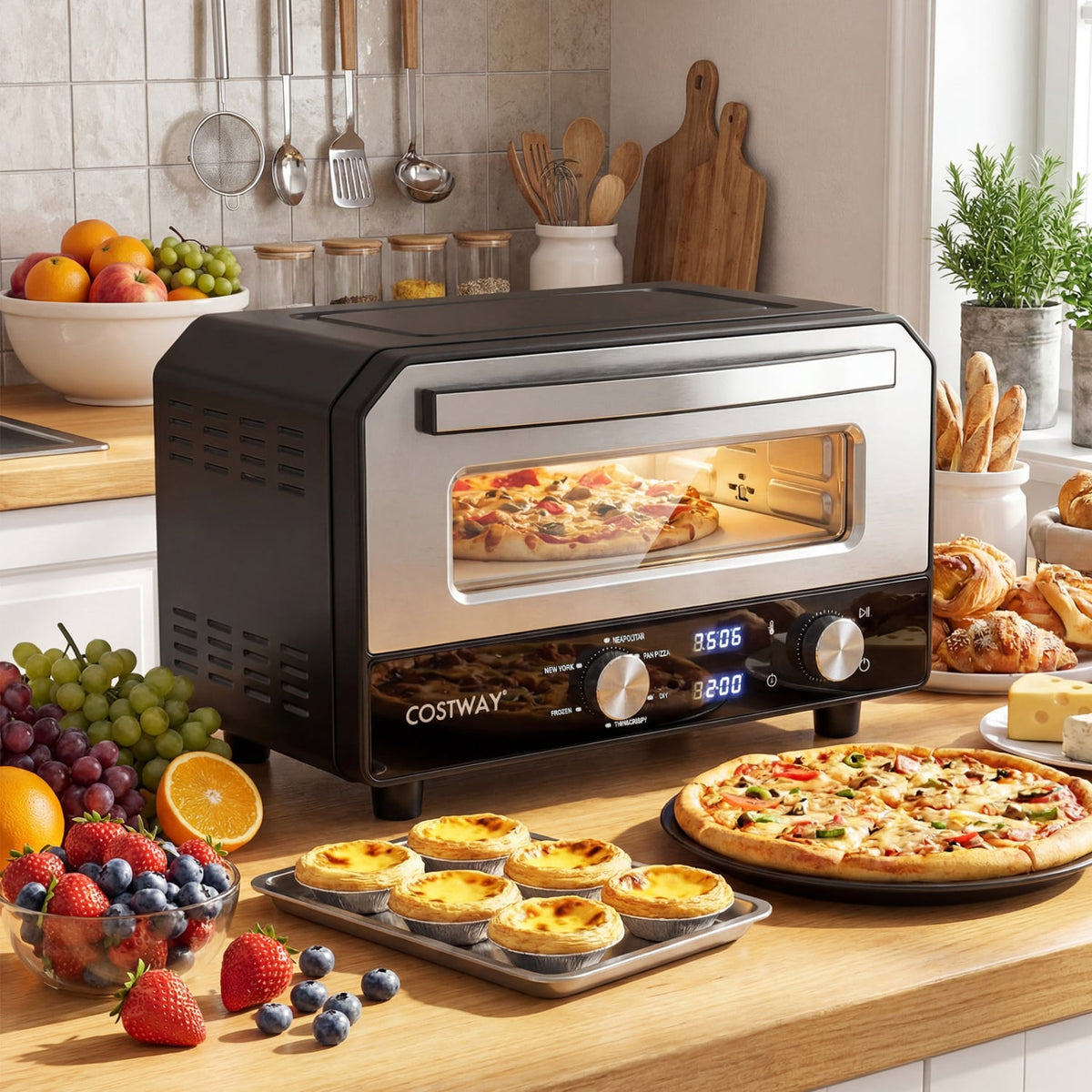 Indoor Electric Pizza Oven Countertop Pizza Oven for 12 Inch Pizzas-Black-Toaster Ovens-DECOROLALA